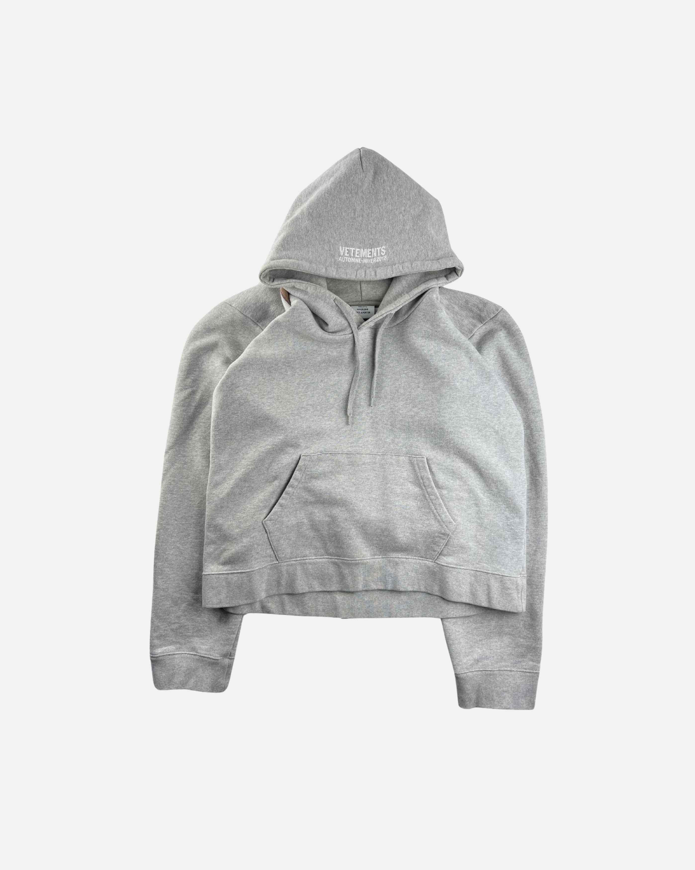 image of Vetements Grey Misplaced Logo Hoodie, Men's (Size Medium)