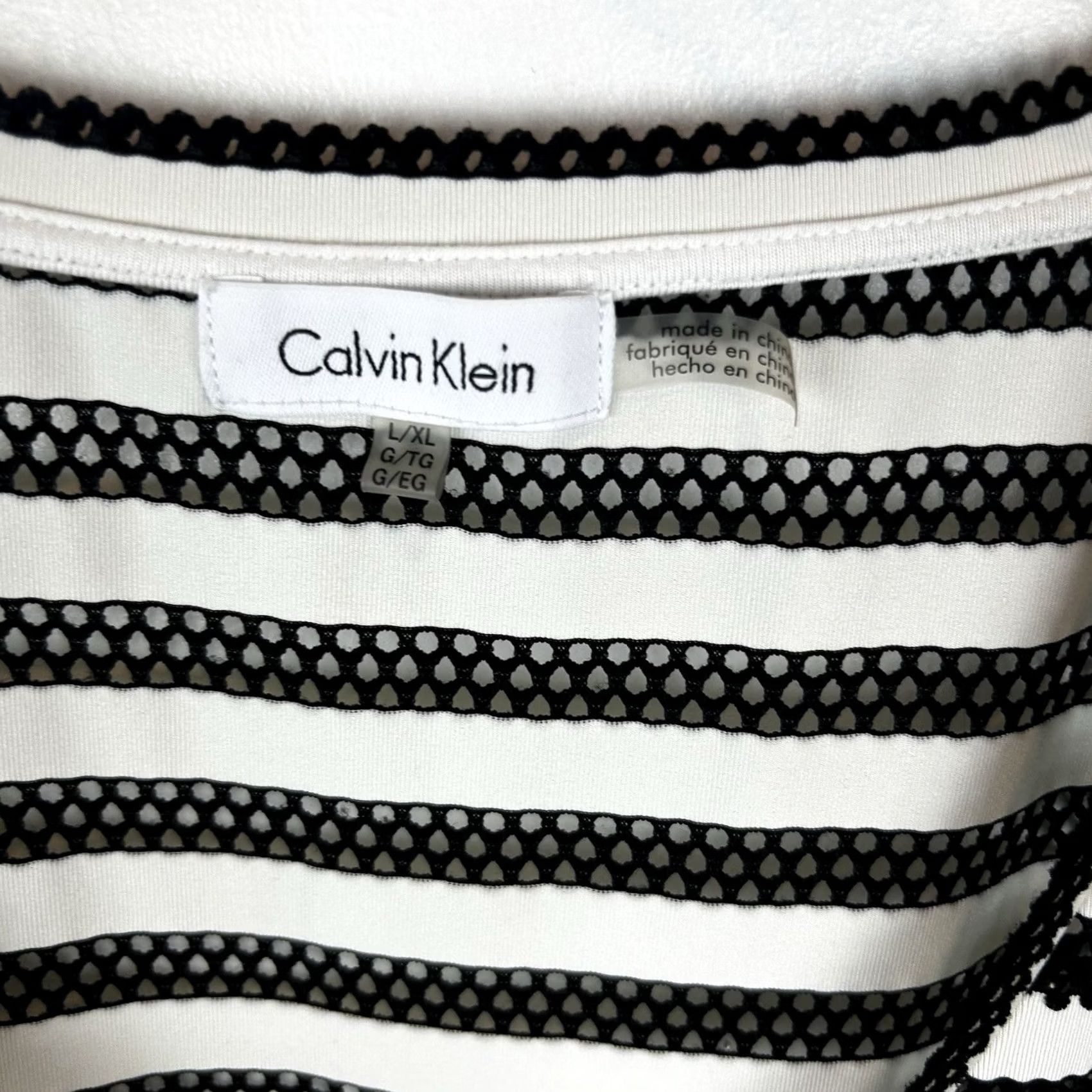 Calvin Klein Calvin Klein Womens Large Striped Cover Up - Drawstring Pockets - Black Polyester Spandex Size ONE SIZE - 3 Thumbnail