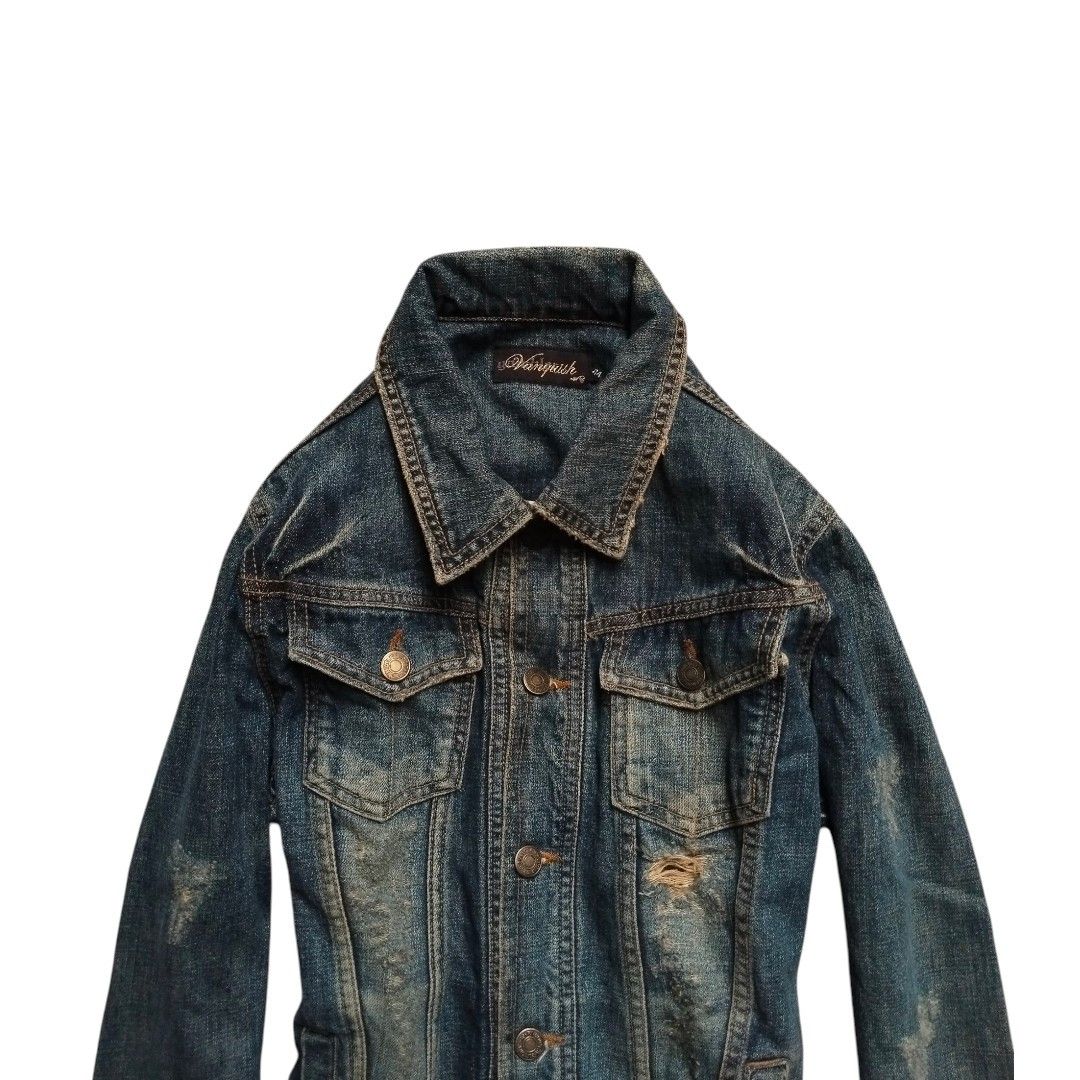 Le Grande Bleu (L.G.B.) Vanquish gambler "Crazy"mud wash Studded vkei denim jacket Size US S / EU 44-46 / 1 - 2 Thumbnail