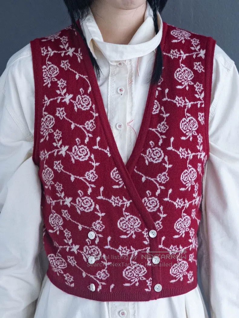 Kenzo Kenzo Chestnut red floral double-breasted knit vest Size XS / US 0-2 / IT 36-38 - 4 Thumbnail