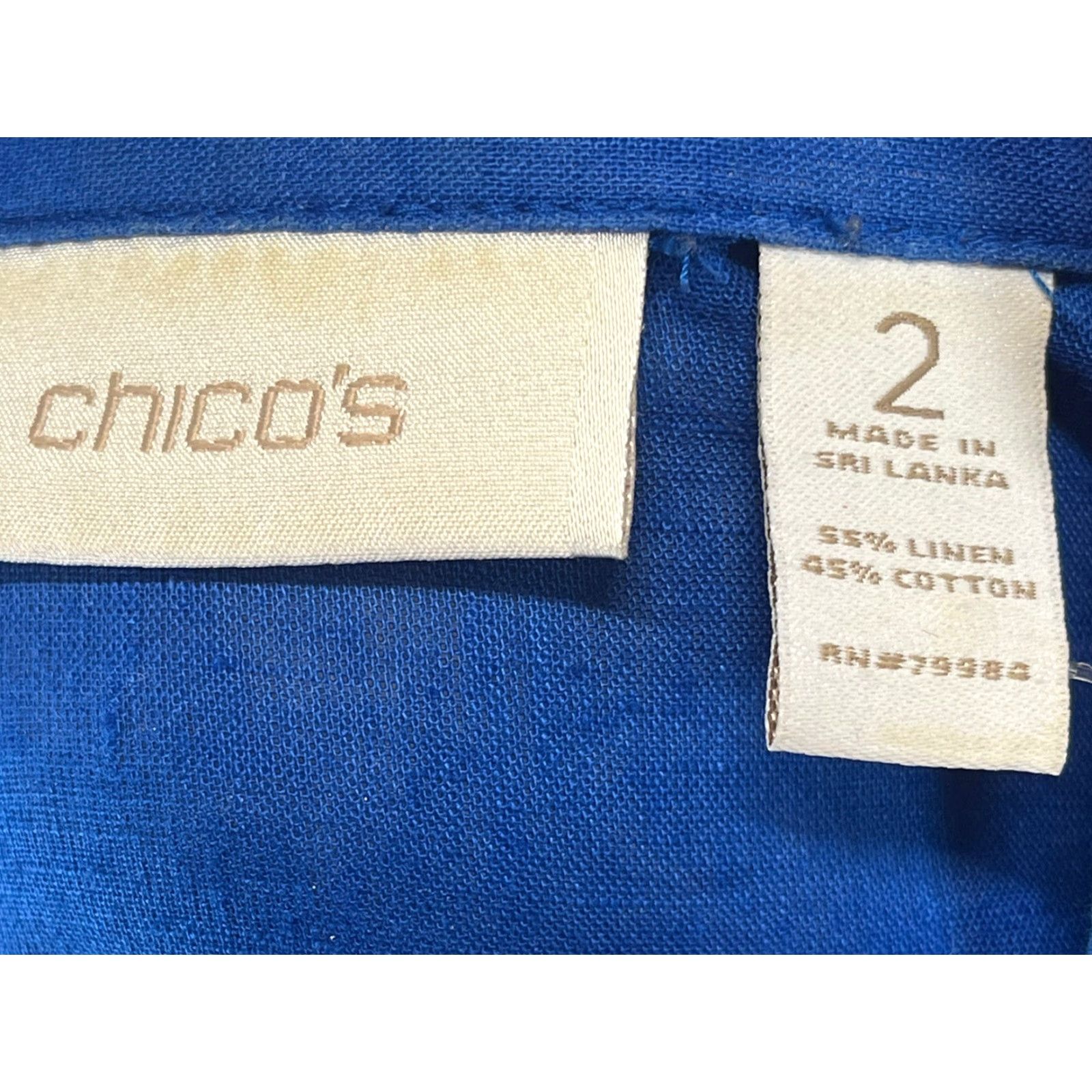 Vintage Chicos Button-Up Shirt Women 2 Blue Linen Blend Long Sleeve Collared Beach Coastal Epaulettes Lightweight Casual Travel Vintage? No Size XS / US 0-2 / IT 36-38 - 7 Thumbnail
