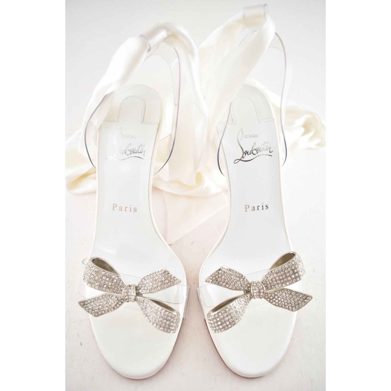 Christian Louboutin Christian Louboutin Astrinodo 100 Ivory PVC Bow Lace Up Size US 7 / IT 37 - 12 Thumbnail