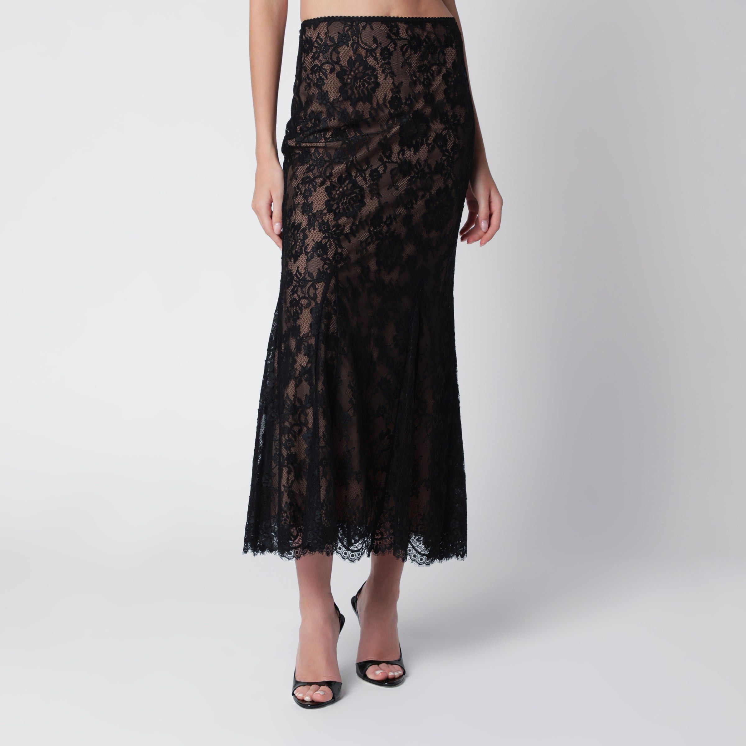 Self-Portrait Lace Midi Skirt In Black, Women's (Size 27)
