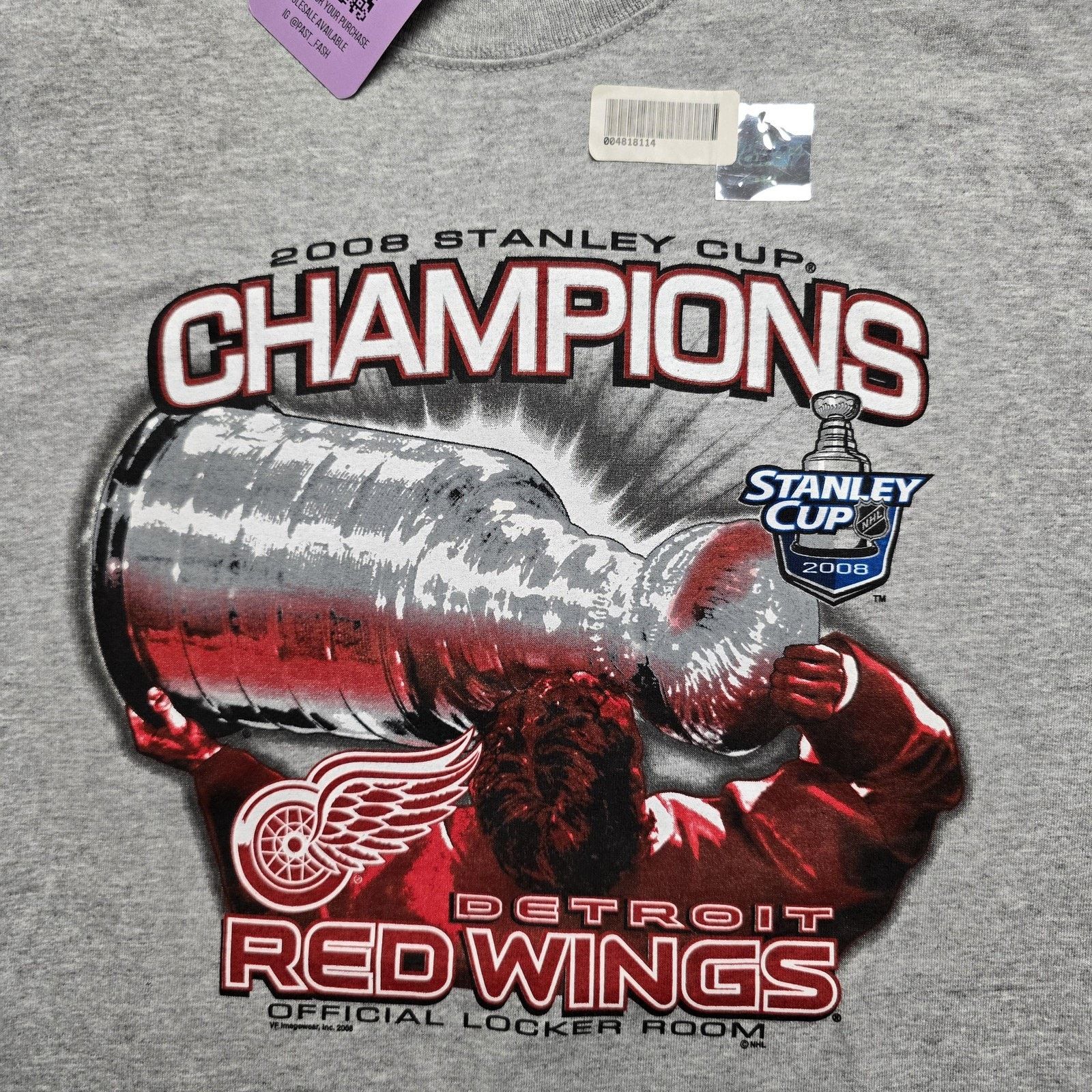Majestic Detroit Red Wings XL Gray NHL Hockey 2008 Stanley Cup Tee Size US XL / EU 56 / 4 - 2 Thumbnail