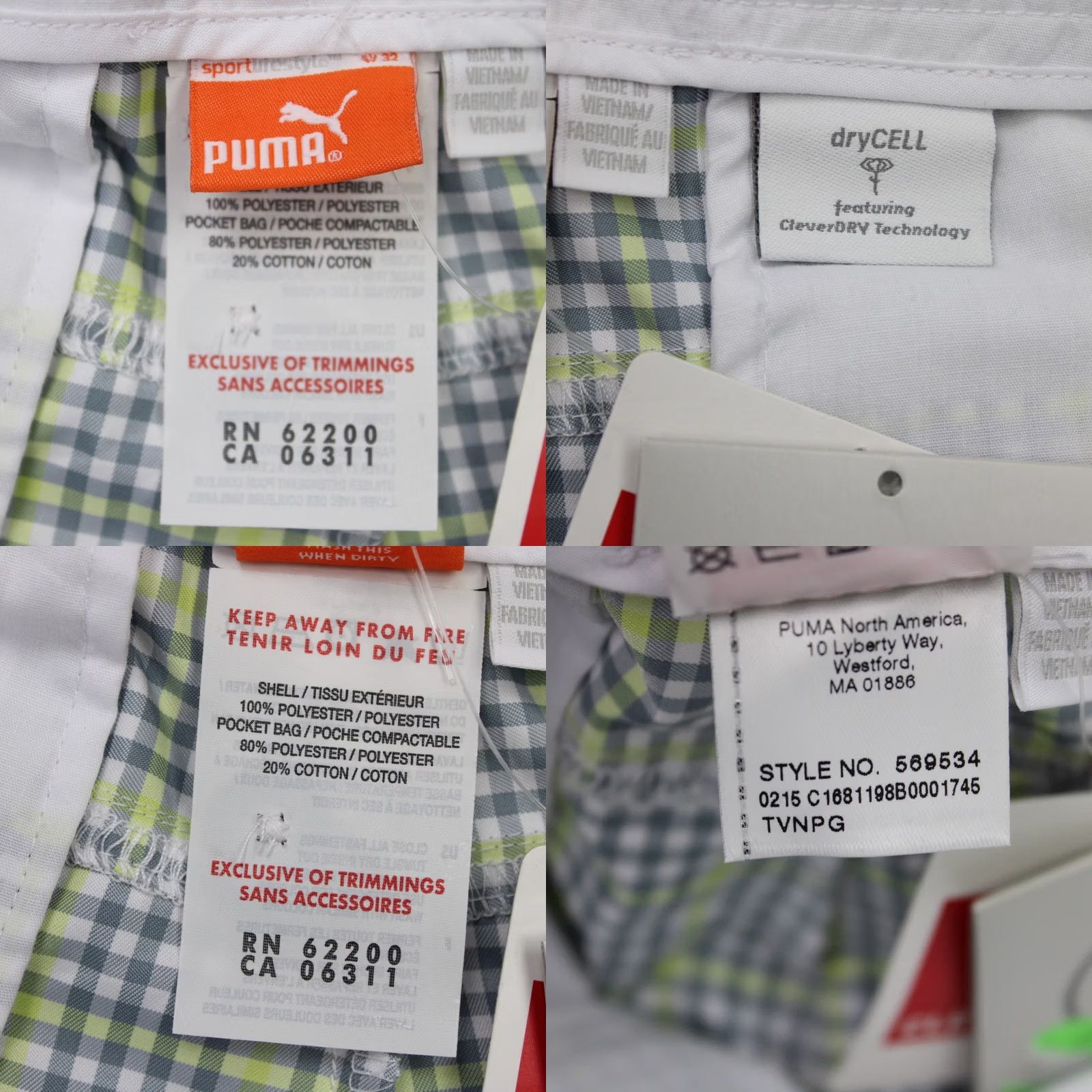 Puma Puma Shorts Mens 32 Gray Yellow Checkered Dry Cell CleverDry Pockets Knit Inseam 11in Regular Size US 32 / EU 48 - 9 Thumbnail