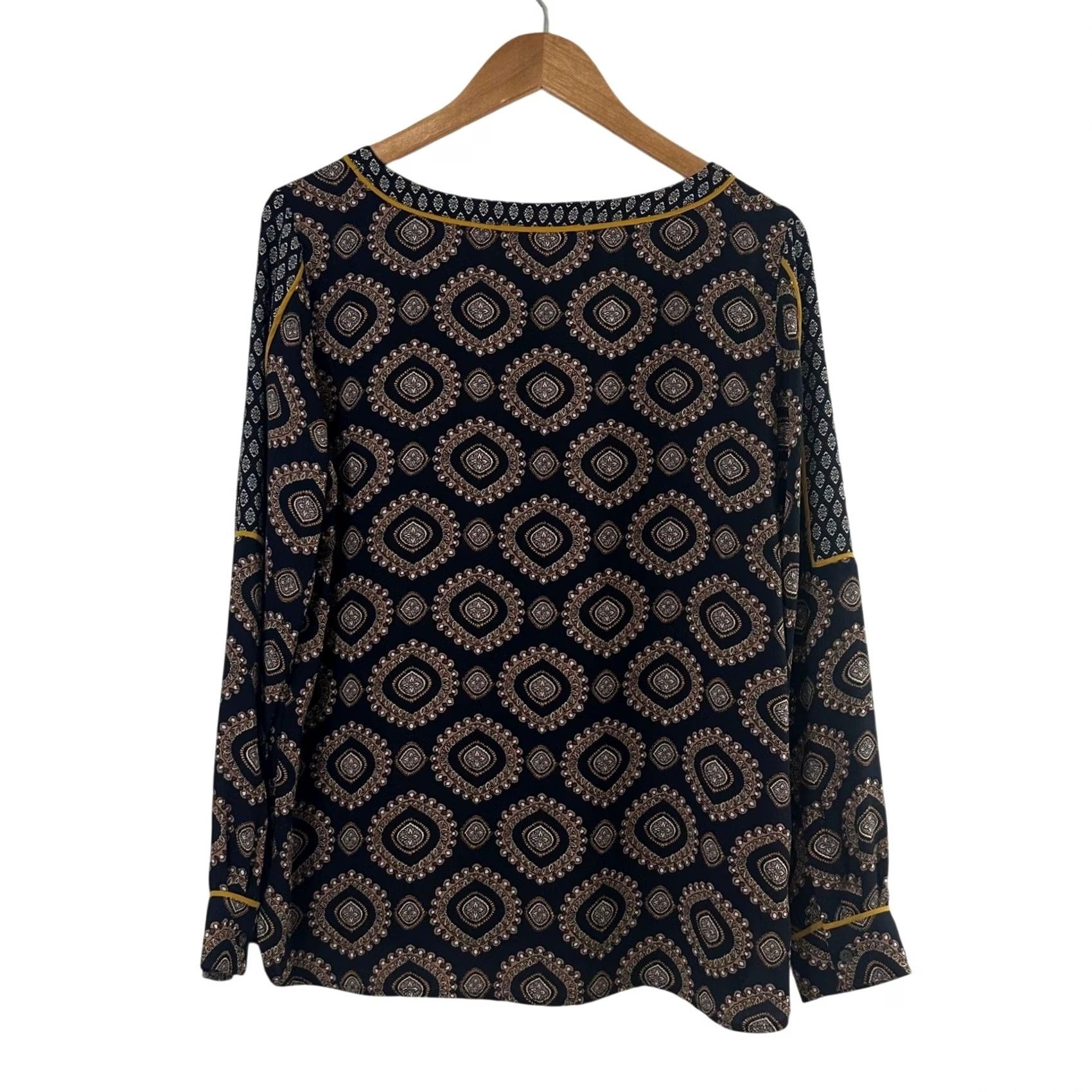 Loft LOFT Womens Navy Blue Medallion Print Long Sleeve Blouse Mustard Size Small Size S / US 4 / IT 40 - 3 Thumbnail