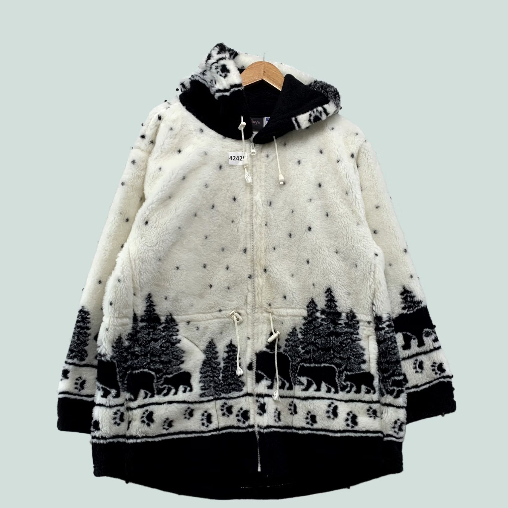 Vintage VINTAGE Andrea Faye Sherpa Jacket Men M White Black Bear Outdoor Hooded Hoodie Bomber Jacket Mens Size US M / EU 48-50 / 2 - 1 Thumbnail