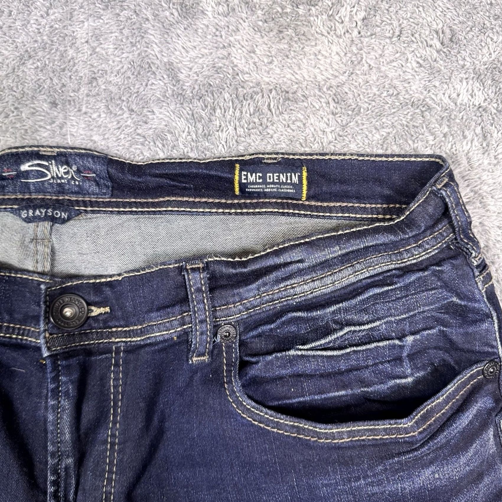 Silver Jeans Co. Silver Jeans Mens Grayson Bootcut Jeans 38x34 Dark Wash Thick Stitch EMC Denim Blue USA Rock Size US 38 / EU 54 - 5 Thumbnail