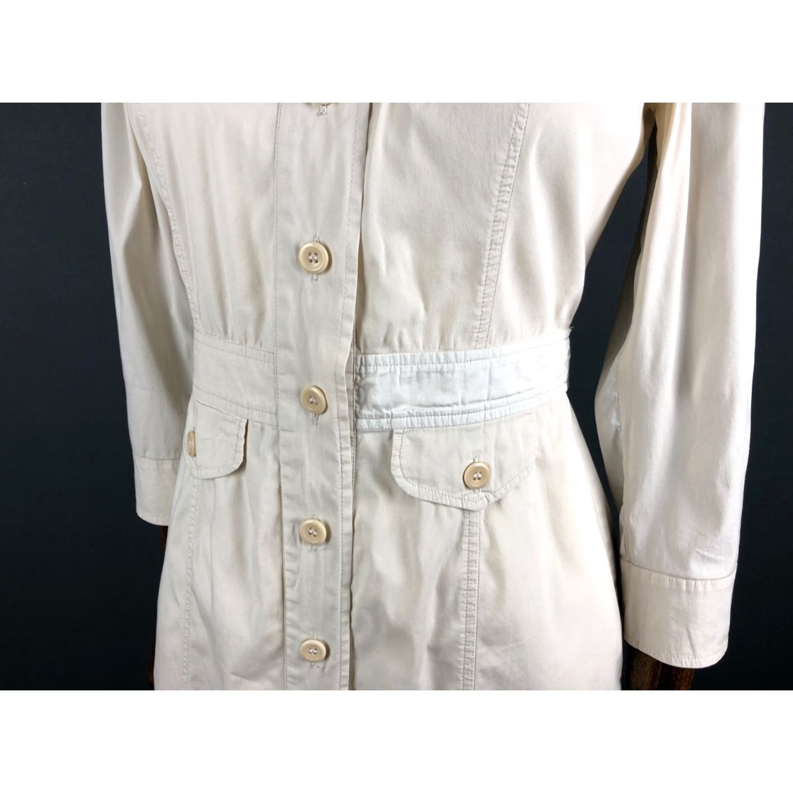 Vintage Weekend Max Mara Shirt Dress - Ivory Cotton 3/4 Sleeve Button-Up, Size 6, Women Size M / US 6-8 / IT 42-44 - 6 Thumbnail
