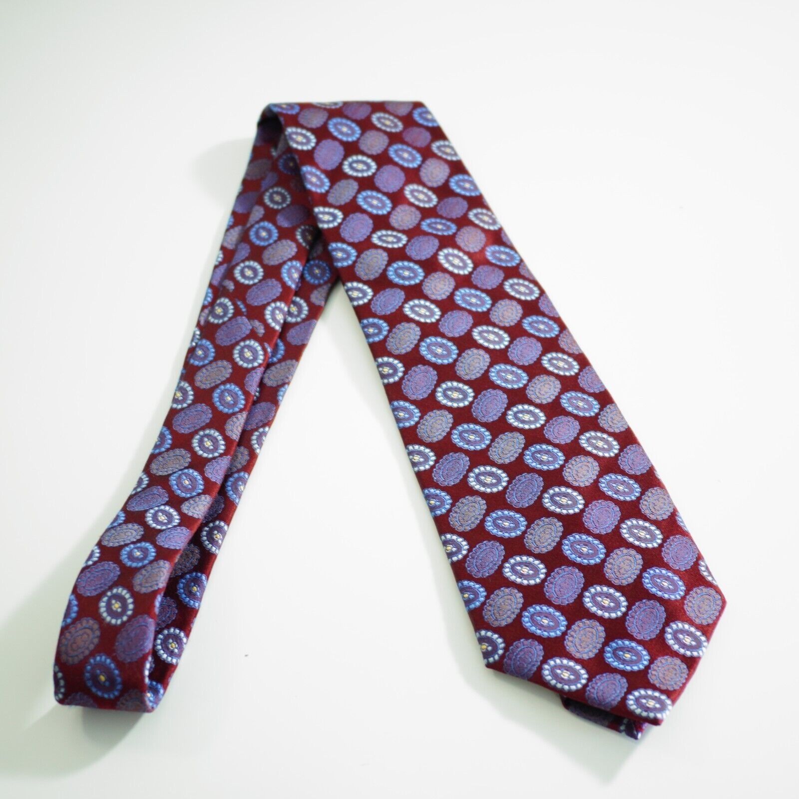 Jhane Barnes Jhane Barnes Red Blue Geometric Woven Silk Tie Size ONE SIZE - 6 Thumbnail