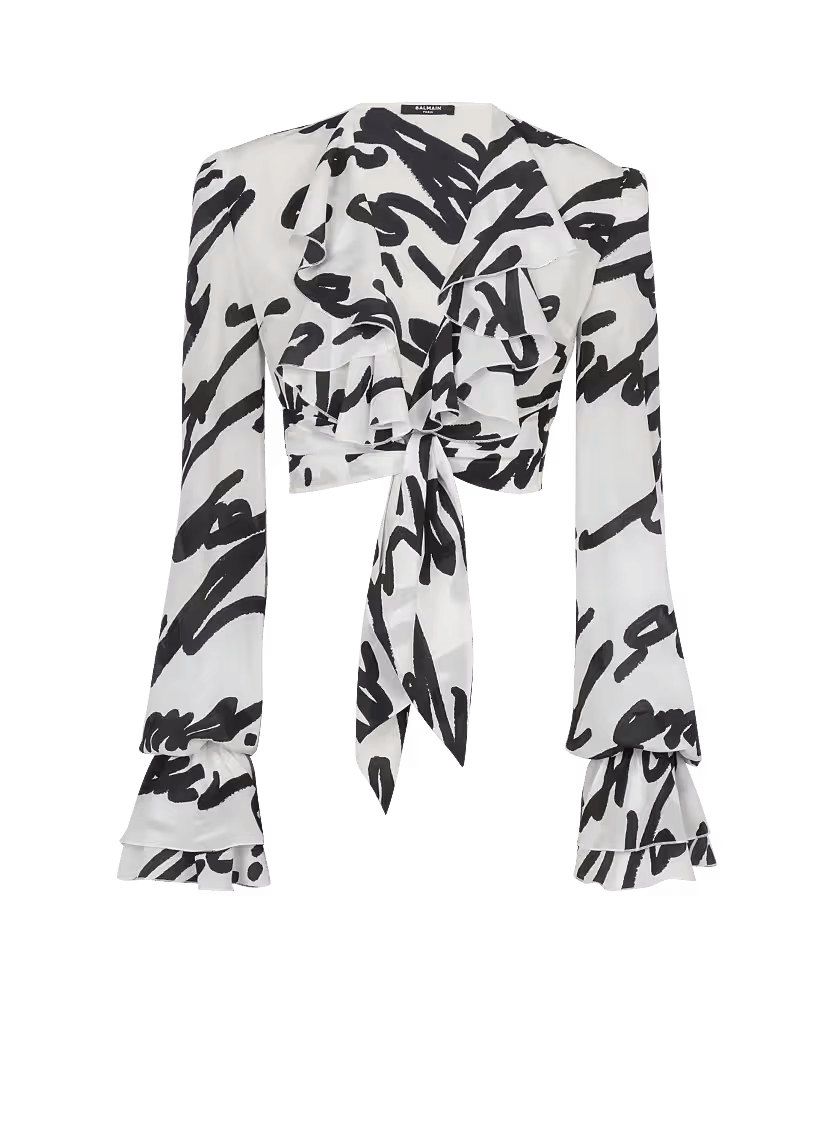 Balmain o1s1wg111225 Love Letter-Print Blouse in White Size S / US 4 / IT 40 - 1 Thumbnail