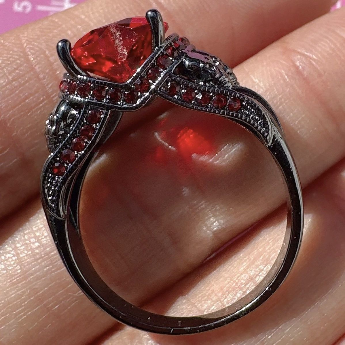 Designer Ed Force red diamond crystal paved black tone skeleton Size ONE SIZE - 8 Thumbnail