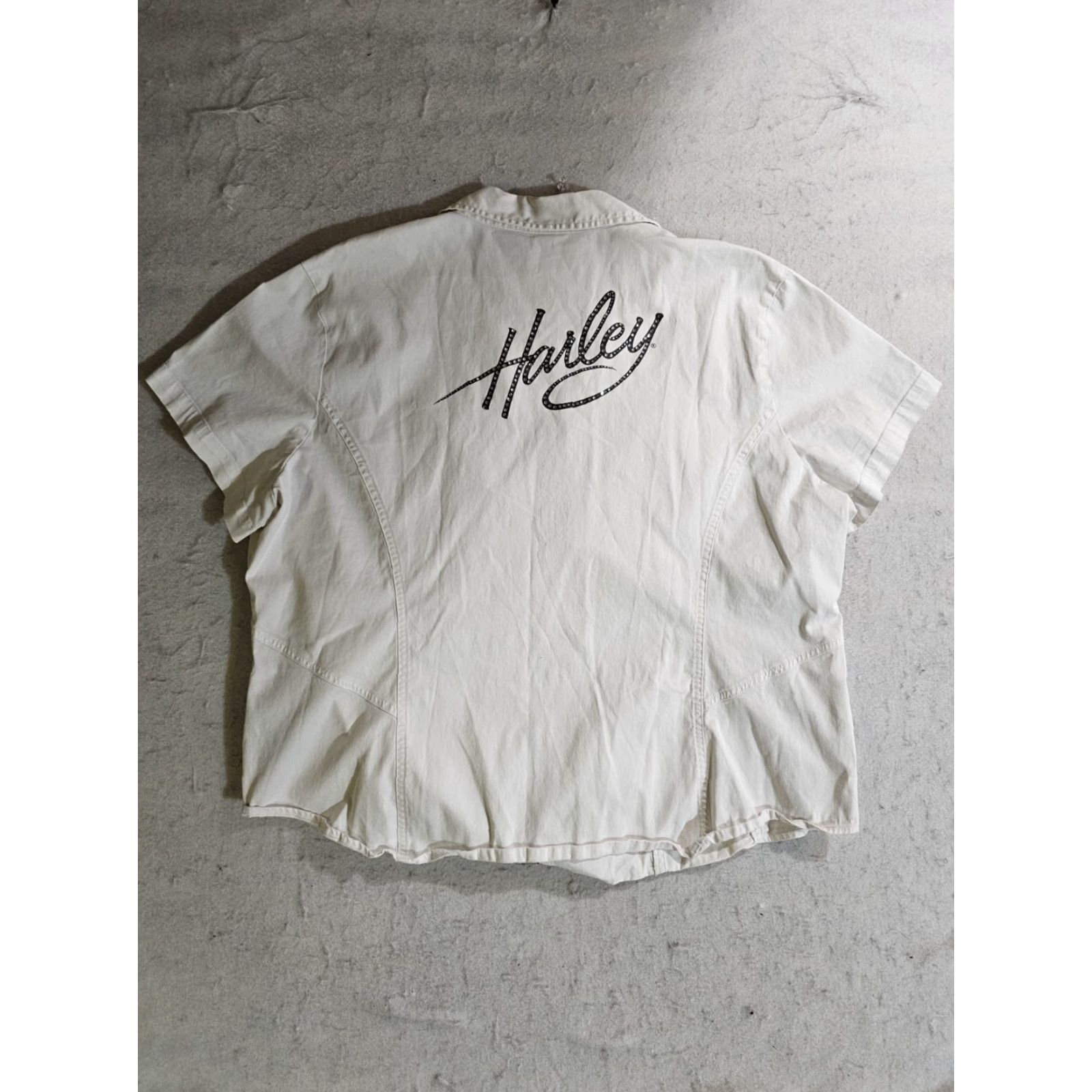 Harley Davidson Harley Davidson HD Embellished White Short Sleeve Full Zip Shirt Women's 3W Rhinestones Size XS / US 0-2 / IT 36-38 - 2 Thumbnail
