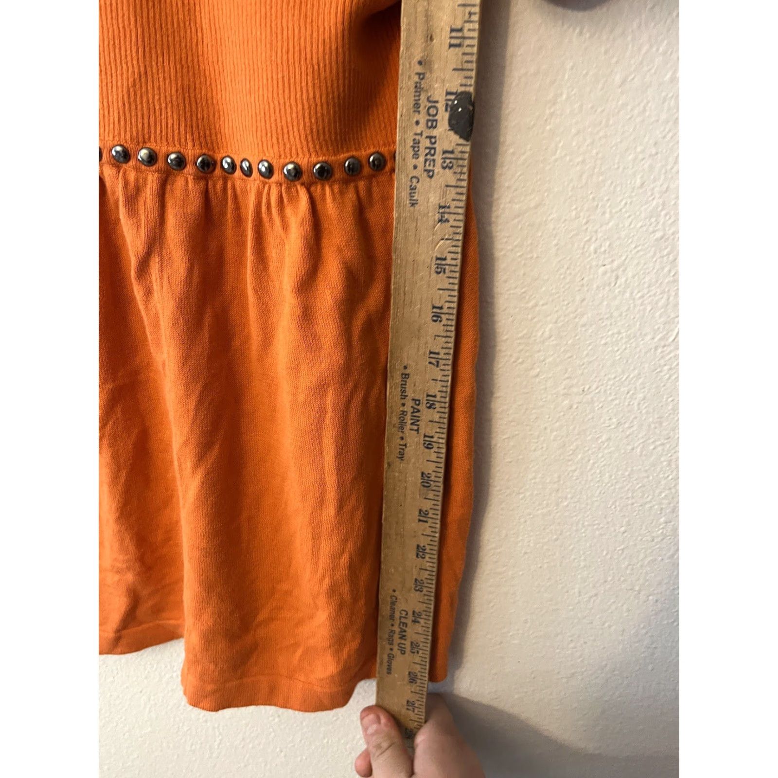 Vintage Kenar Women Orange Casual Dress Small Body: 27.0 Length, Short Sleeve, Square Neck, Studded, Cotton, Regular Size S, Casual Dresses, 90s? Size S / US 4 / IT 40 - 4 Thumbnail