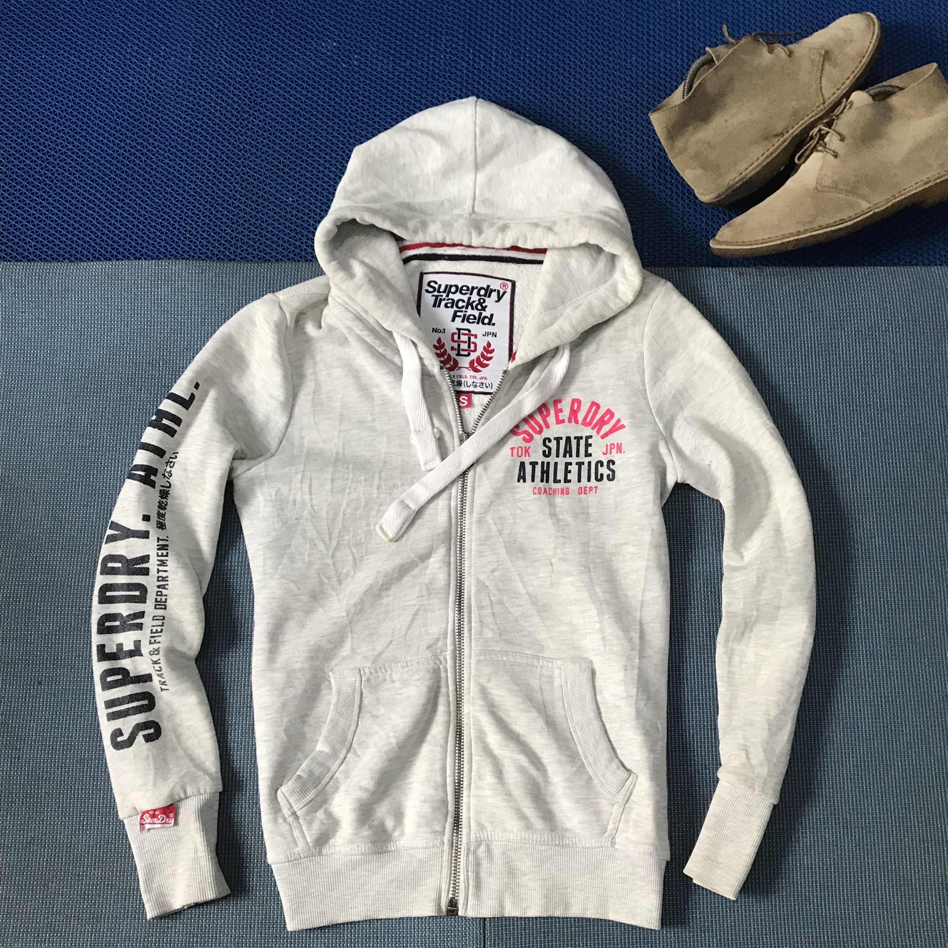 Vintage Superdry Japan Grey Jacket Hoodie track and field