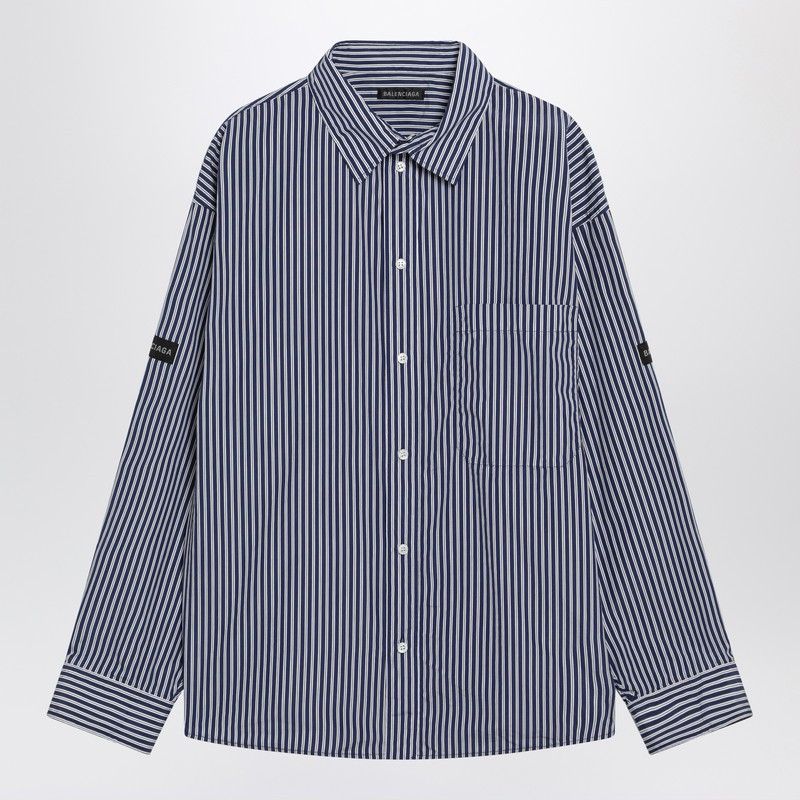 Balenciaga Balenciaga Oversize Navy Blue And White Striped Shirt Size US XS / EU 42 / 0 - 1 Thumbnail