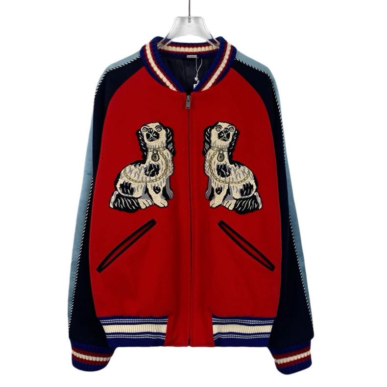 Gucci Color-blocked embroidered wool zipper baseball suit j