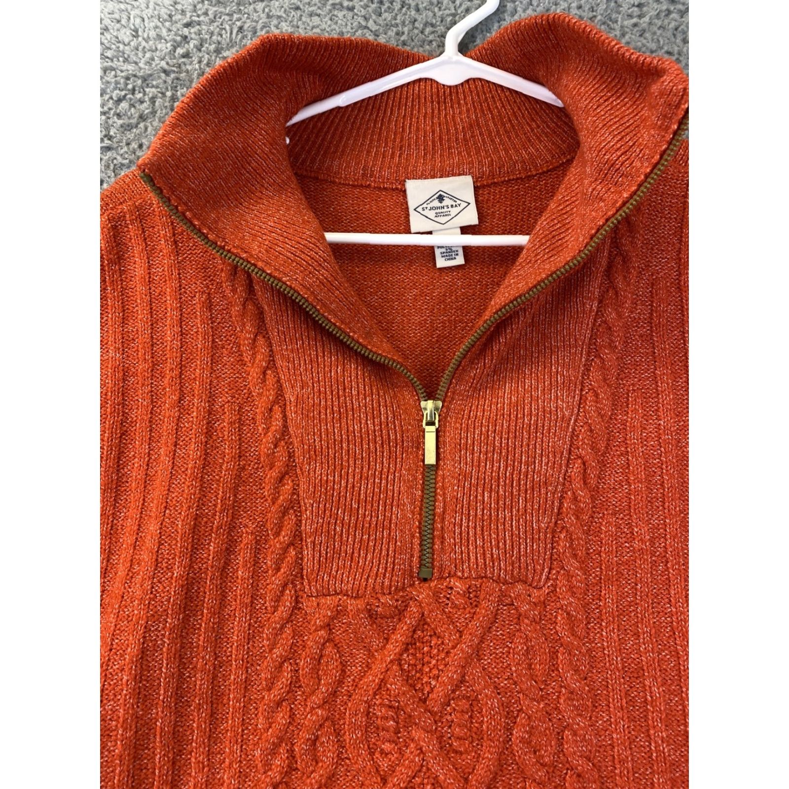 Vintage St. John's Bay Women’s Sweater XL Pullover Orange Cable Knit Mock Neck / 76-32 Size XL / US 12-14 / IT 48-50 - 2 Thumbnail
