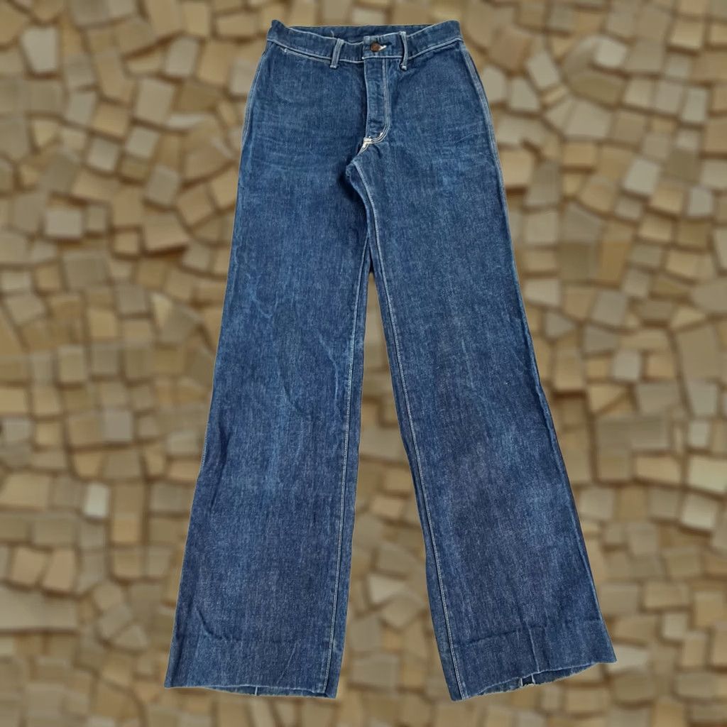 Vintage Womens Baggy Jeans Blue W26 L34 Flare High Rise Denim Jeans 5-Pocket Zip Fly 100% Cotton French Made Womens Size 28" / US 6 / IT 42 - 1 Thumbnail