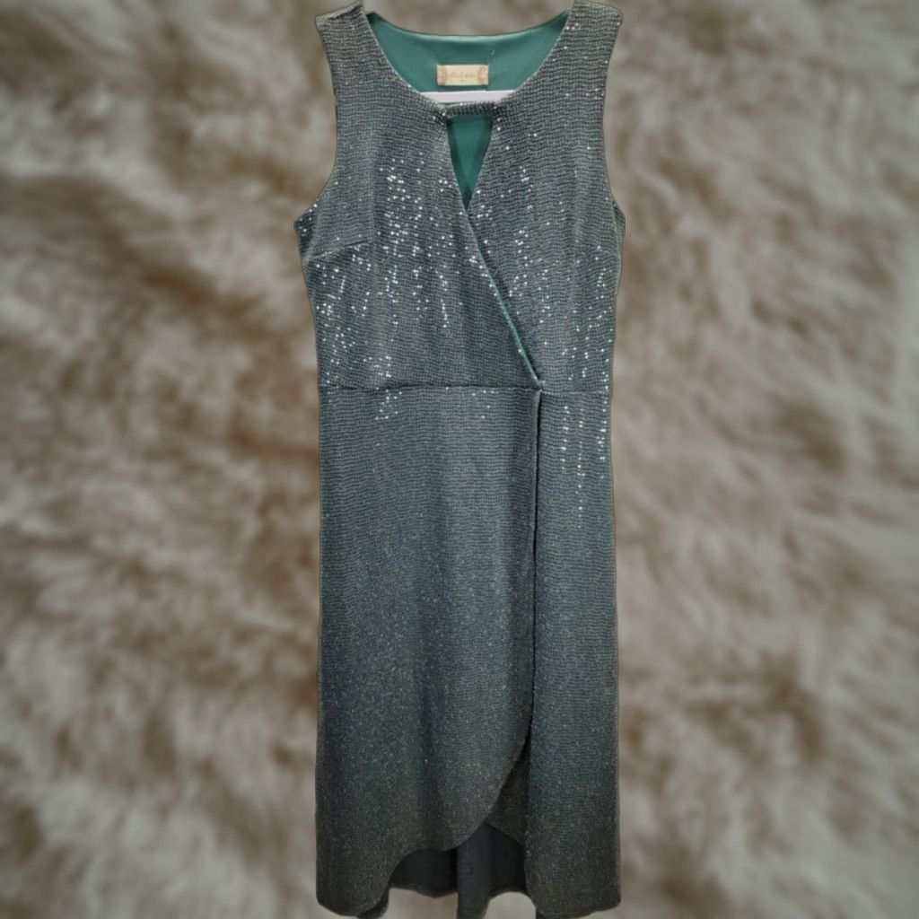 Vintage Altar'd State Womens Tank Dress Sleeveless Faux Wrap Knee Length Green/Silver Shimmer M Size M / US 6-8 / IT 42-44 - 1 Thumbnail