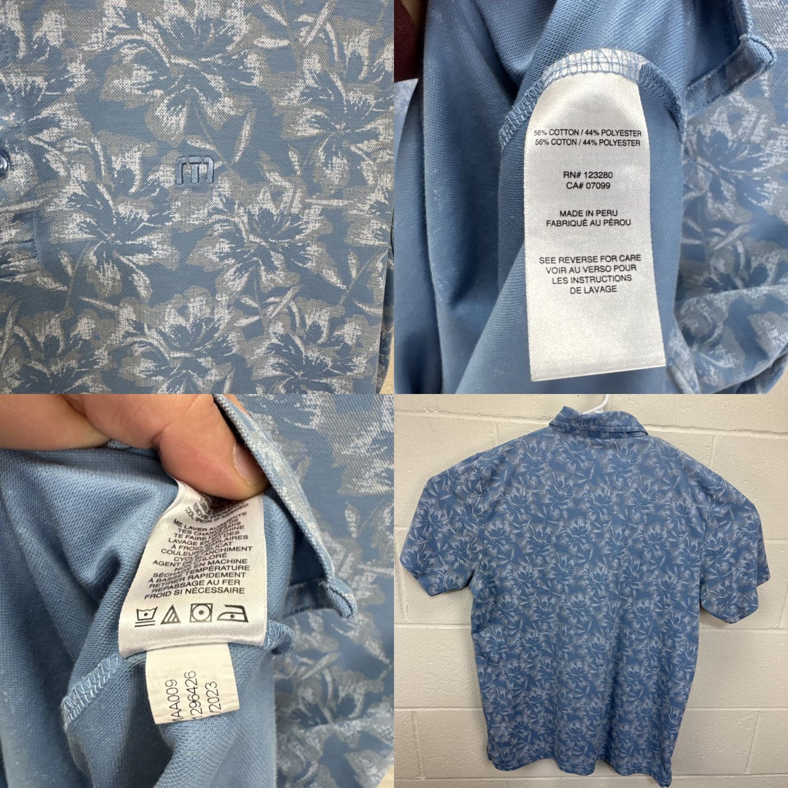 TravisMathew Travis Mathew Polo Mens Large Blue Floral Performance Golf Shirt Lightweight Size US L / EU 52-54 / 3 - 8 Thumbnail