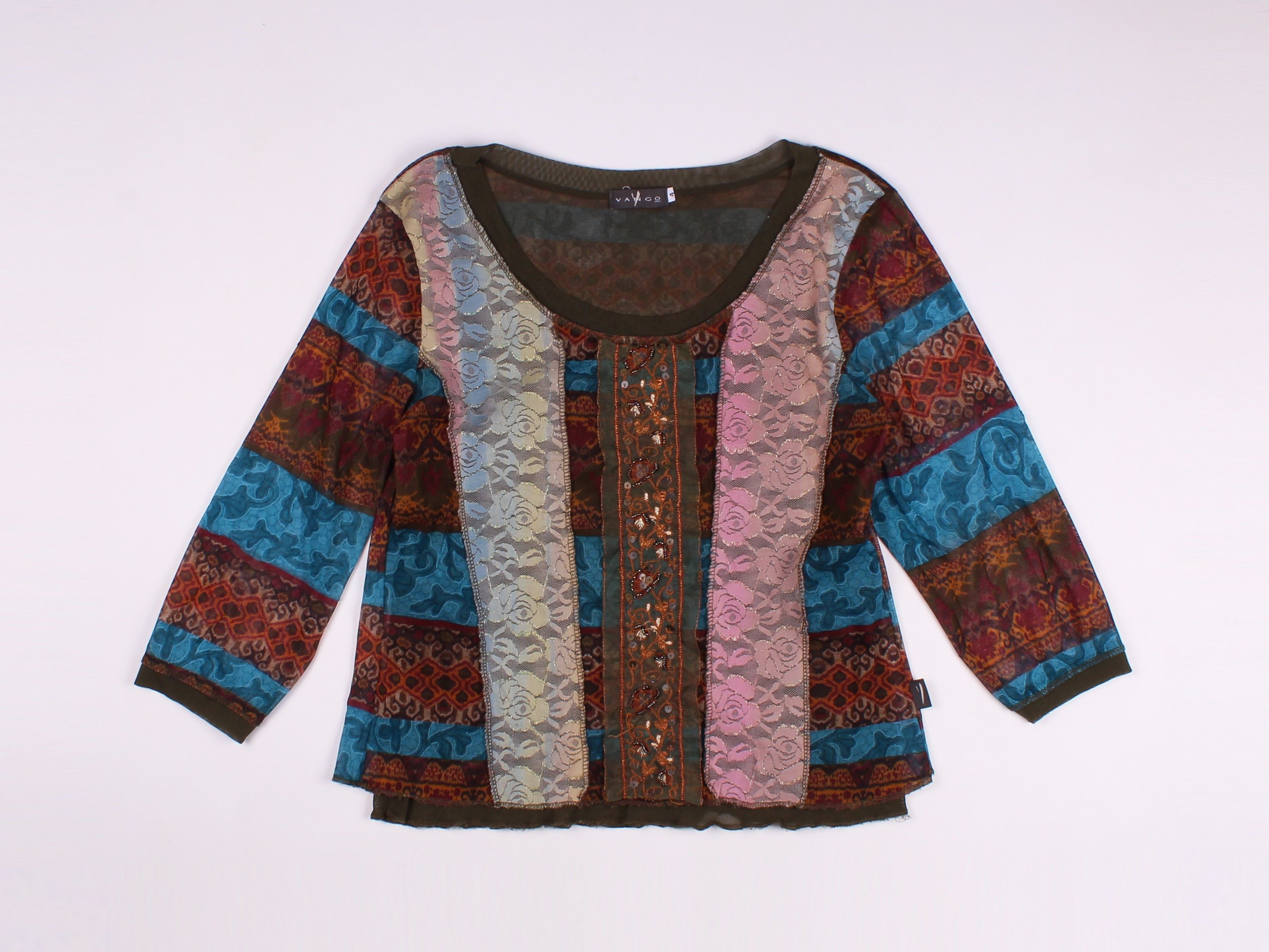 Vintage Vintage Vango Paris Mesh Printed Boho Y2K Blouse Top Size M / US 6-8 / IT 42-44 - 1 Thumbnail