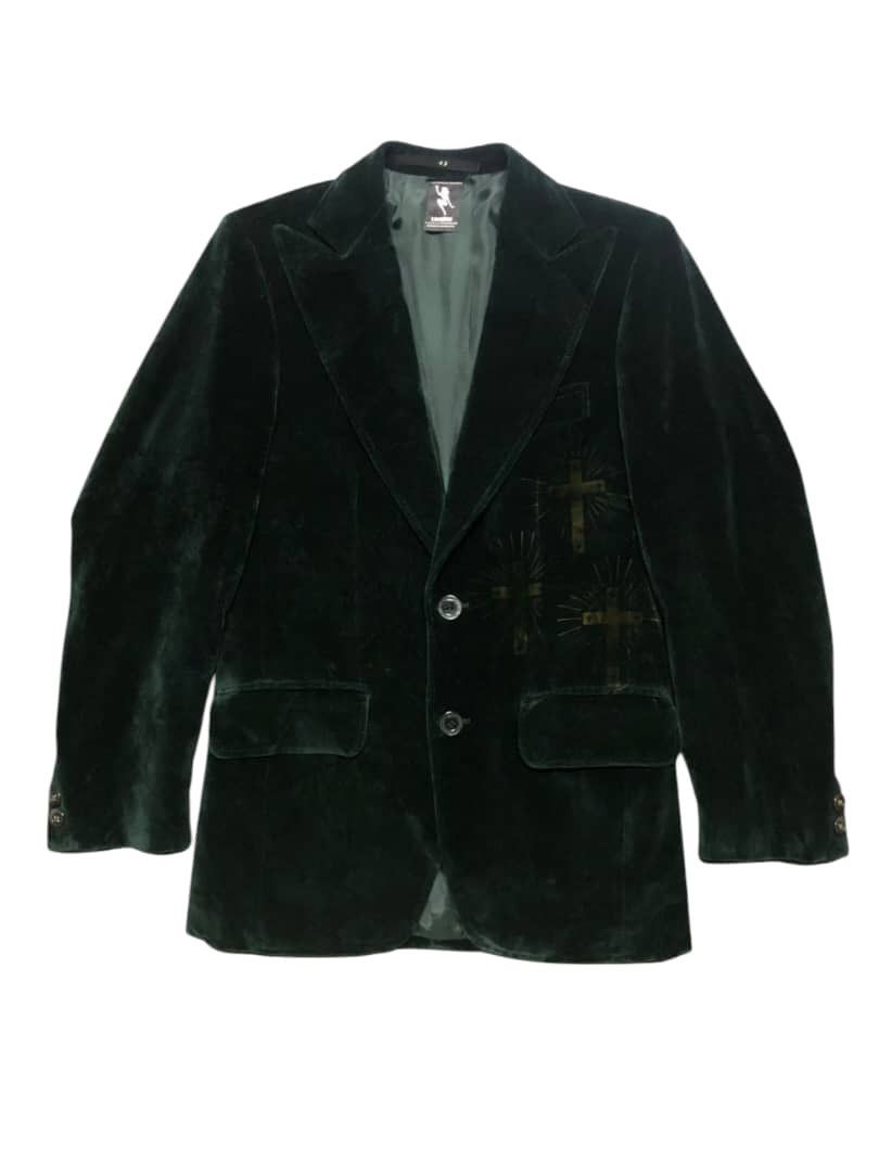 N.Hoolywood N.Hoolywood Green Velvet Blazer Cross Printed Deaign Size US S / EU 44-46 / 1 - 1 Thumbnail