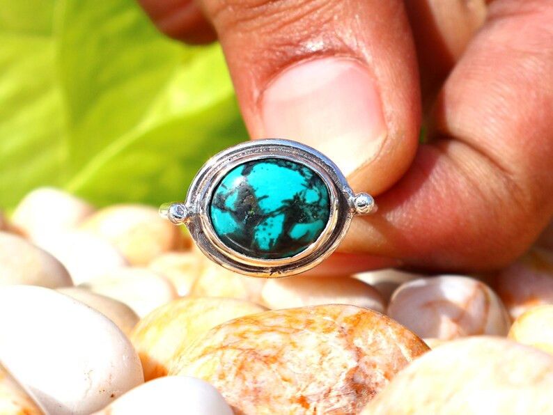 Handmade Green Turquoise Ring, 925 Silver Ring, December Birthstone Size ONE SIZE - 3 Thumbnail