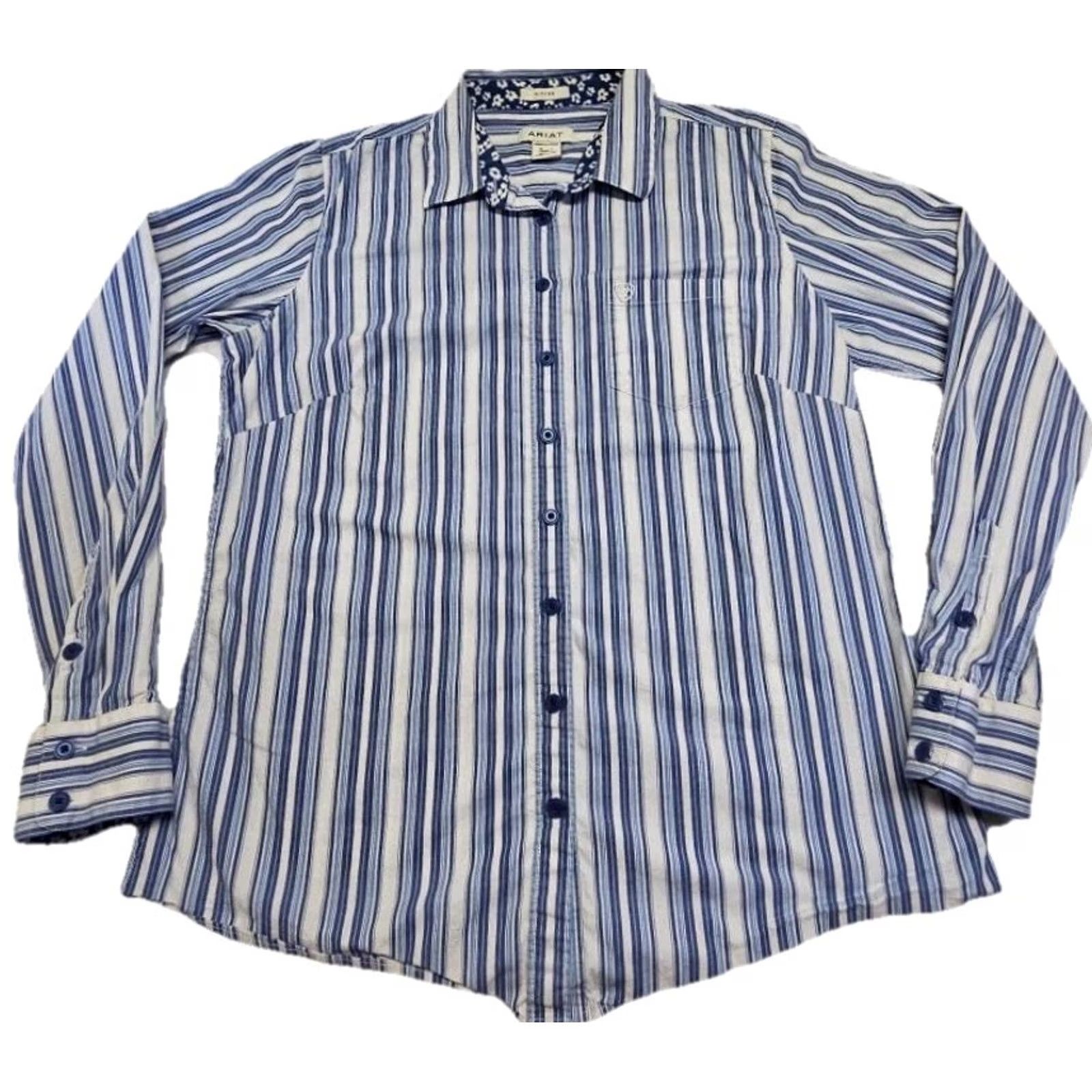 Ariat Ariat Womens Fitted Western Shirt L Blue White Striped Long Sleeve Cowgirl Rodeo Shirts Size L / US 10 / IT 46 - 2 Thumbnail