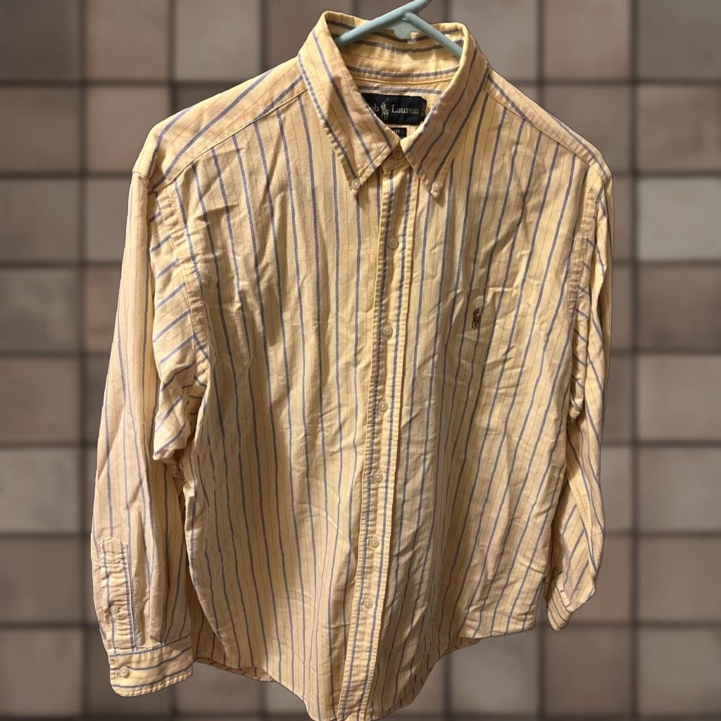 Polo Ralph Lauren VINTAGE Polo Ralph Lauren Men Oxford Shirt Long Sleeve Regular Size 16 Yellow Striped Button-Up Size US L / EU 52-54 / 3 - 1 Thumbnail
