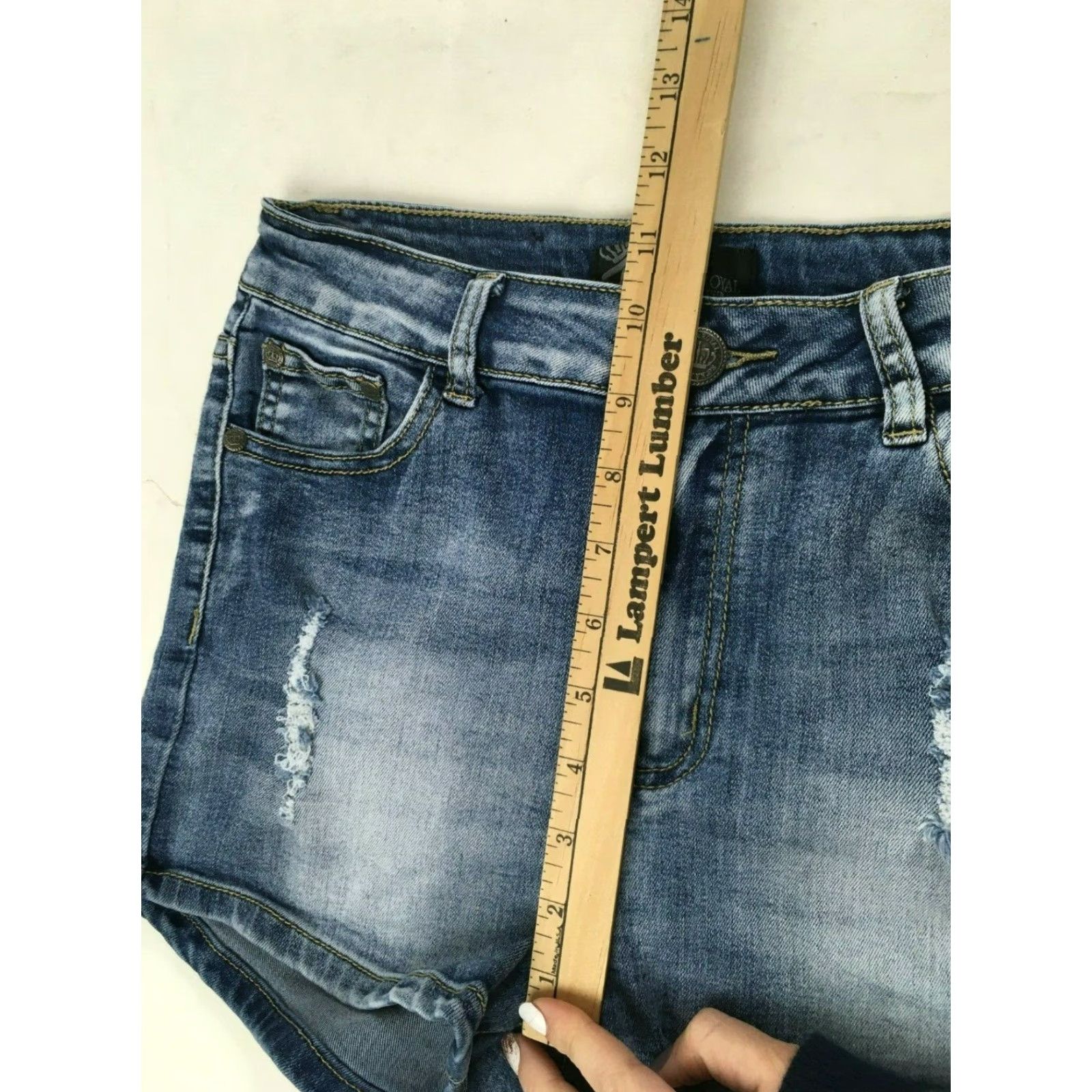 Denime Rock & Royal Jean Shorts Women's Medium Blue Denim Distressed Mid Rise Regular Size 32" / US 10 / IT 46 - 4 Thumbnail