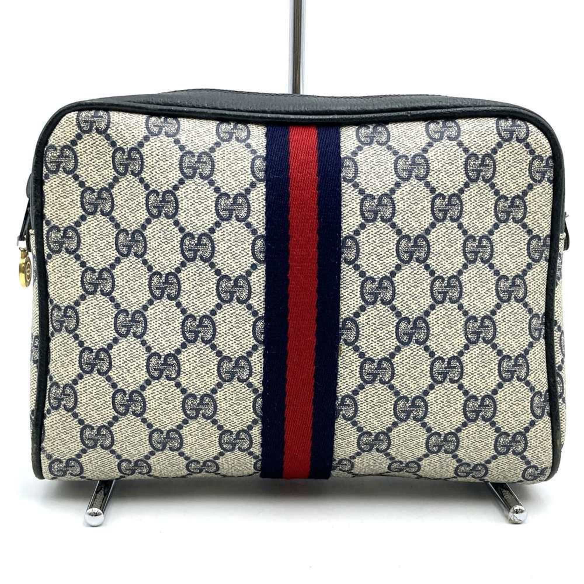 GUCCI 27 004 998 Clutch Bag Second Pouch GG Supreme Old Gucci Navy Women's and Men's