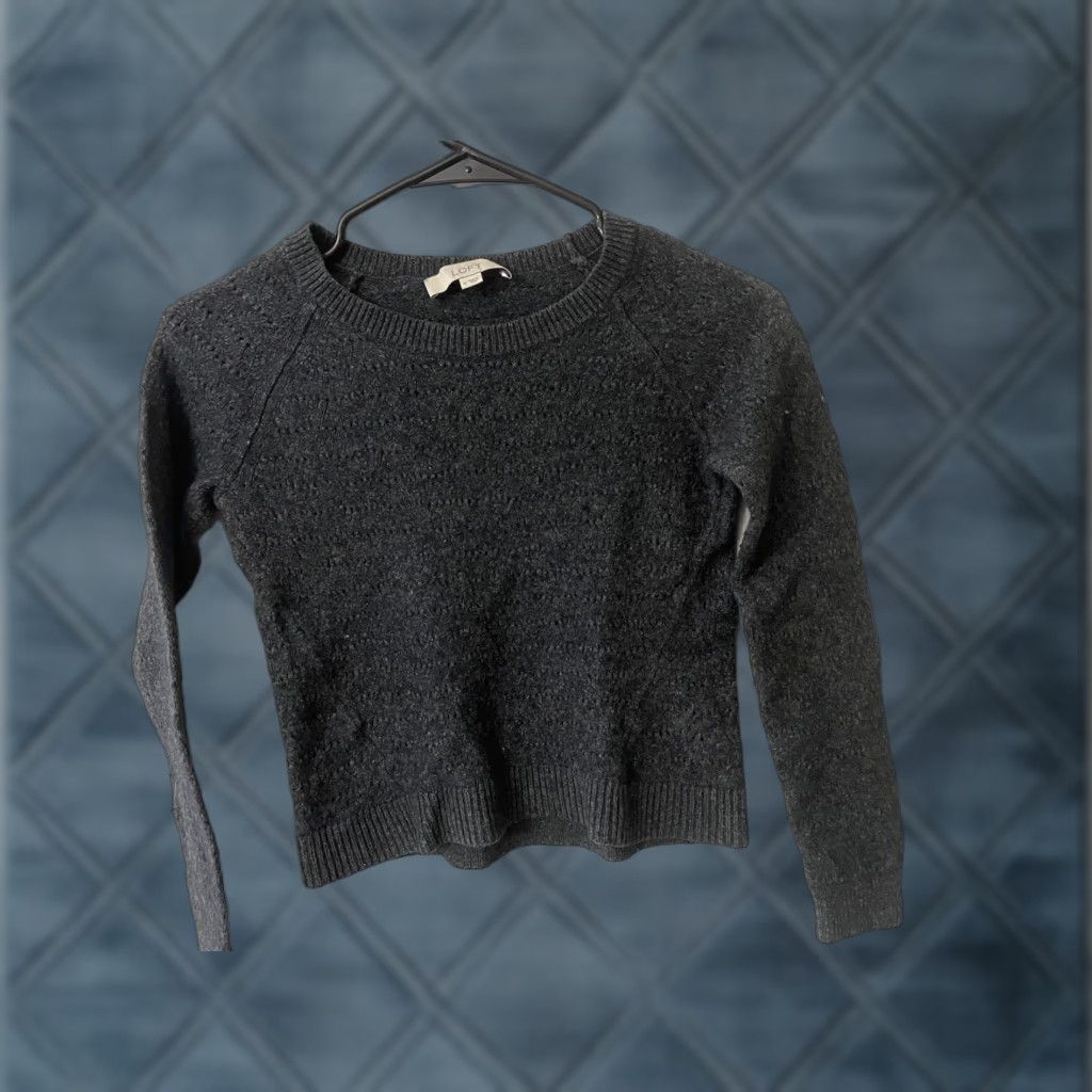 Loft VINTAGE LOFT Sweater Shirt Women M Gray Wool Cotton Pullover Long Sleeve Round Neck Classic Geometric 90s Fall Women Size M / US 6-8 / IT 42-44 - 1 Thumbnail