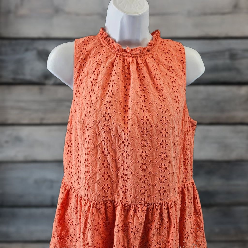 Loft VINTAGE Ann Taylor LOFT Womens Eyelet Top Sz Medium Orange Sleeveless Cotton Size M / US 6-8 / IT 42-44 - 1 Thumbnail