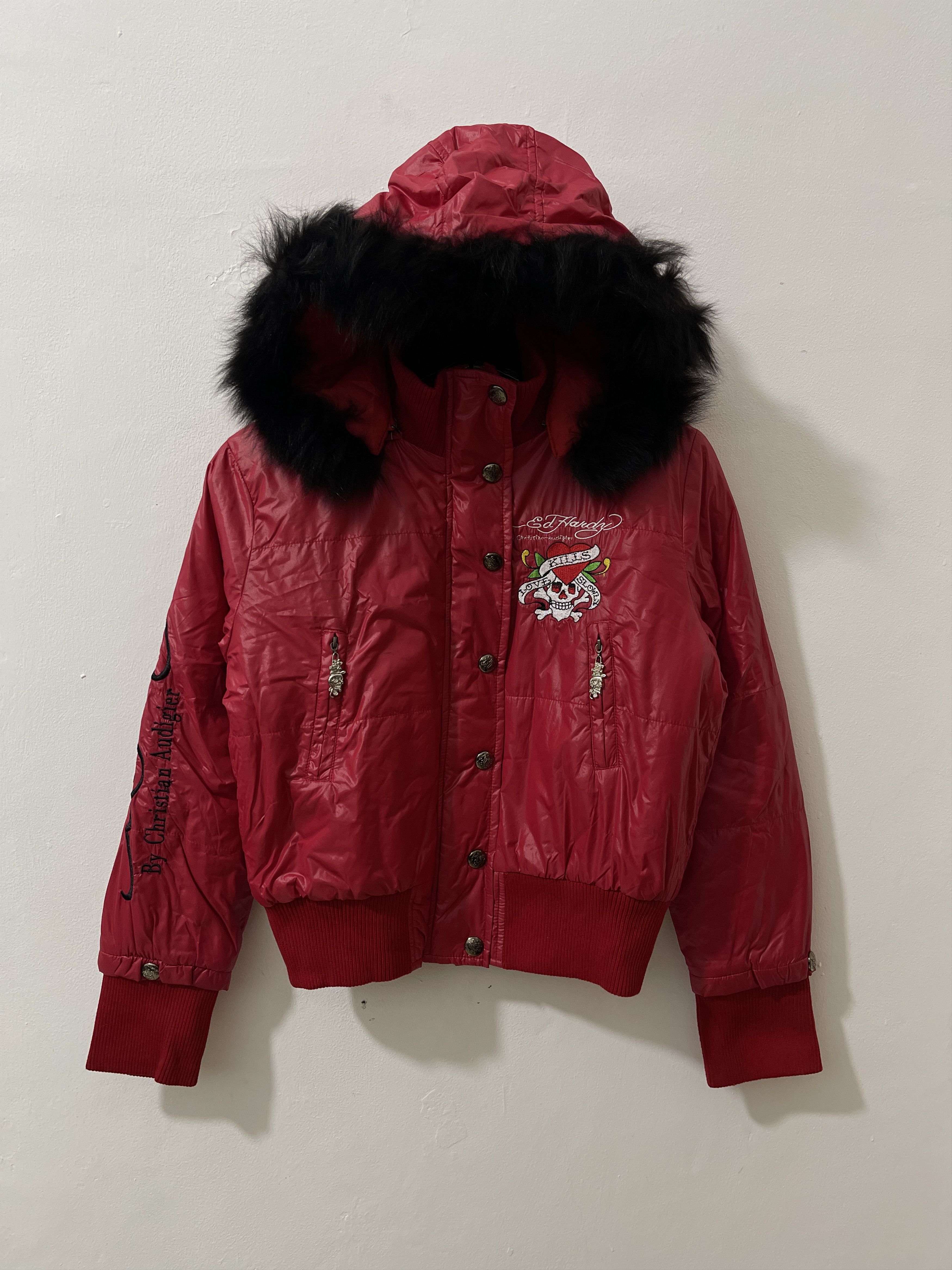 Ed Hardy 2000s Ed Hardy Archive Fur Puffer Vkei Style Jacket Size US L / EU 52-54 / 3 - 1 Thumbnail