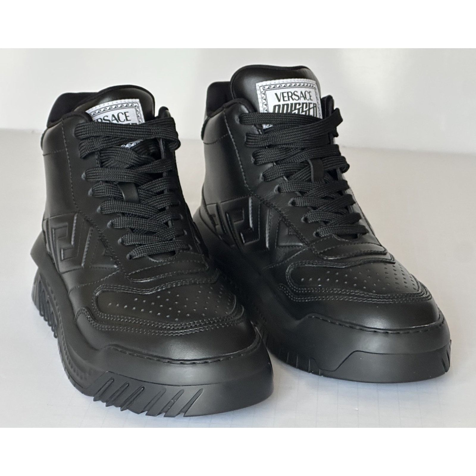 Versace Versace Greca Leather High Top Black Sneakers 12 US 1011349 Size US 12 / EU 45 - 14 Thumbnail