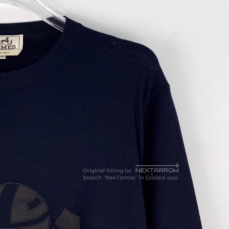 Hermes Hermes Navy blue wool leather patched round-neck long-slee Size US S / EU 44-46 / 1 - 3 Thumbnail