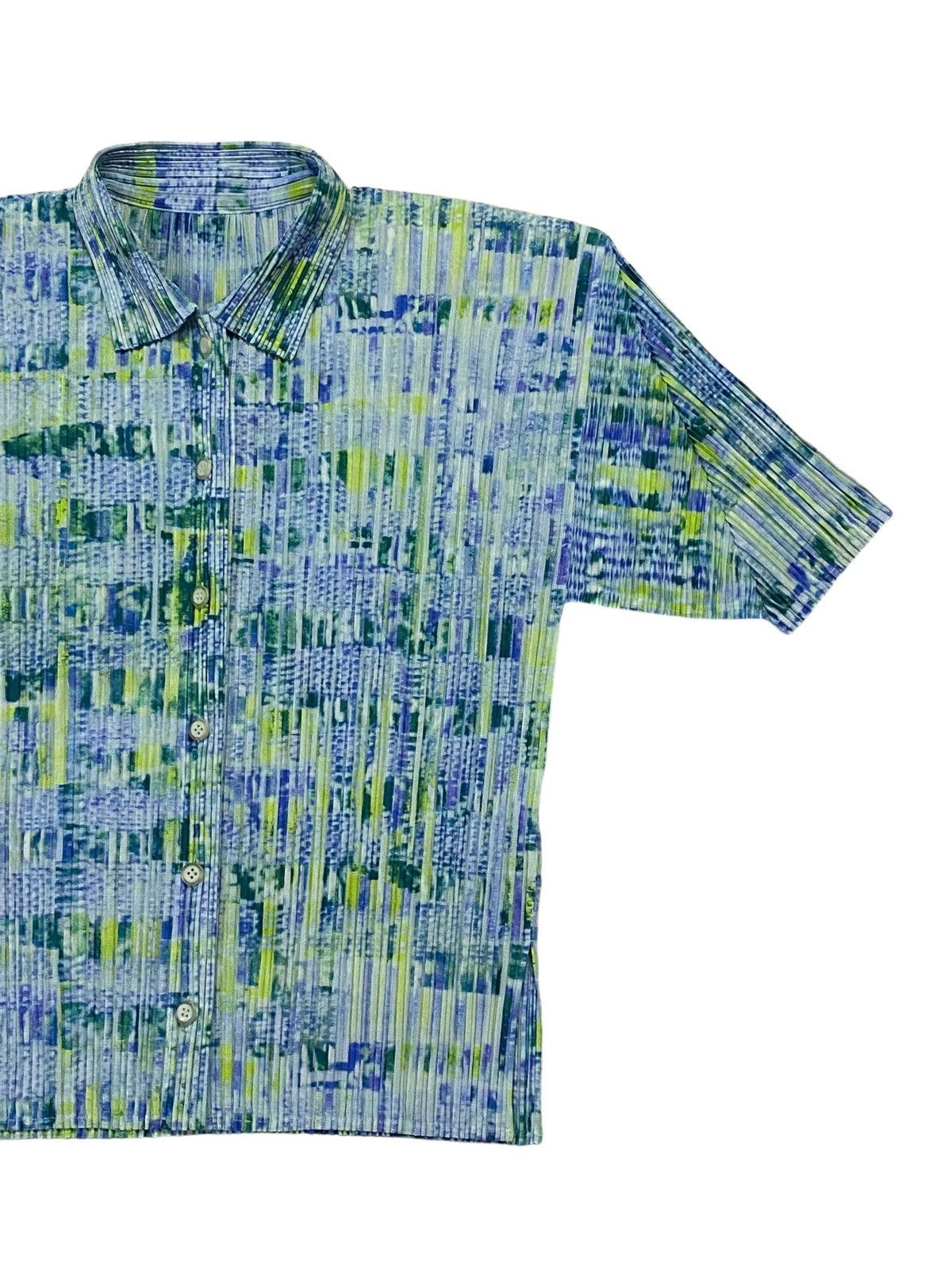 Issey Miyake × Pleats Please Issey Miyake Pleats Please Pleated Multicolor Top Short Sleeve Button Ups Size L / US 10 / IT 46 - 18 Thumbnail