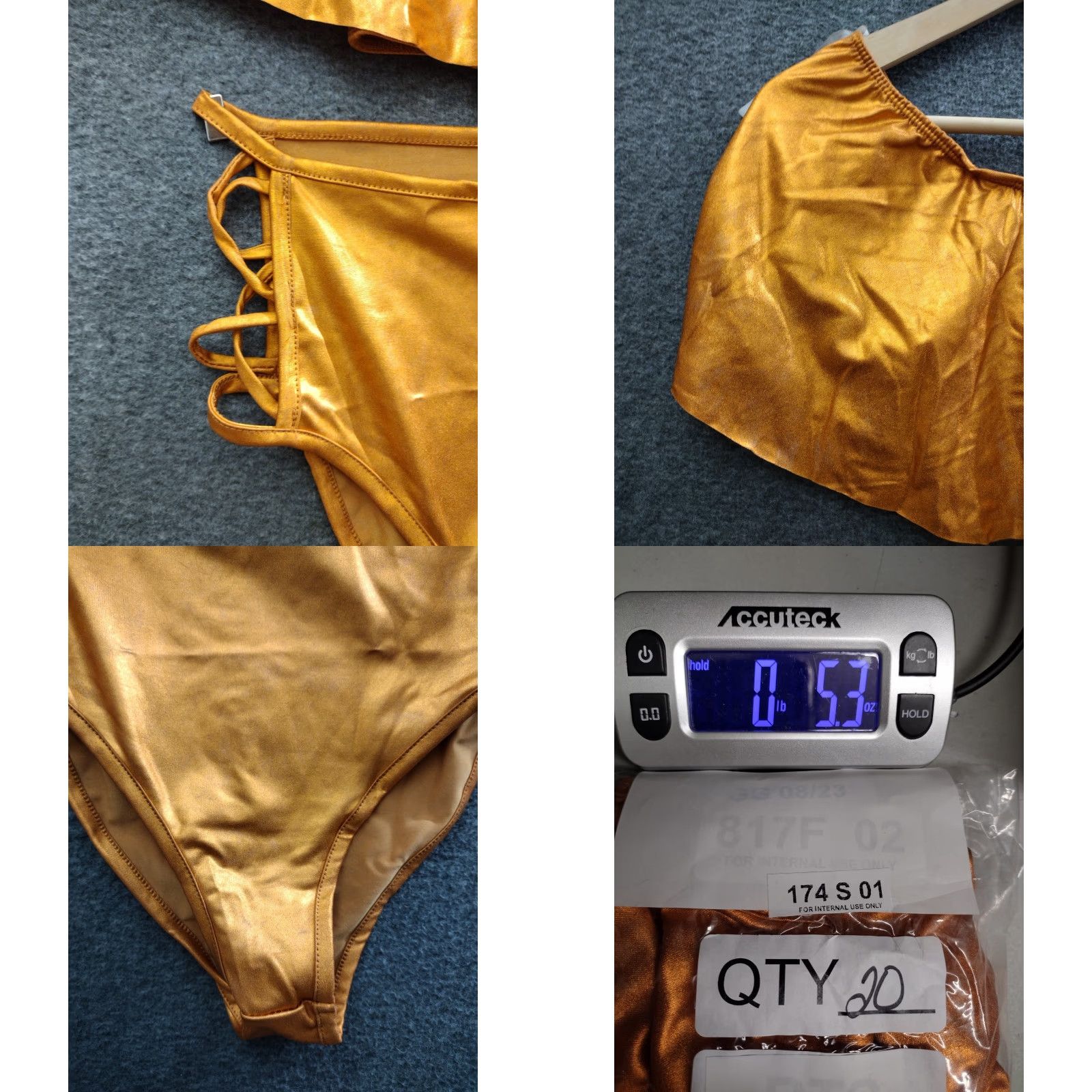 Vintage Codigo Gold Strappy 2 Piece Bathing Suit Bandeau Off Shoulder Ruffles Cheeky S Gold Womens Bikini Set Size S Size S / US 4 / IT 40 - 8 Thumbnail