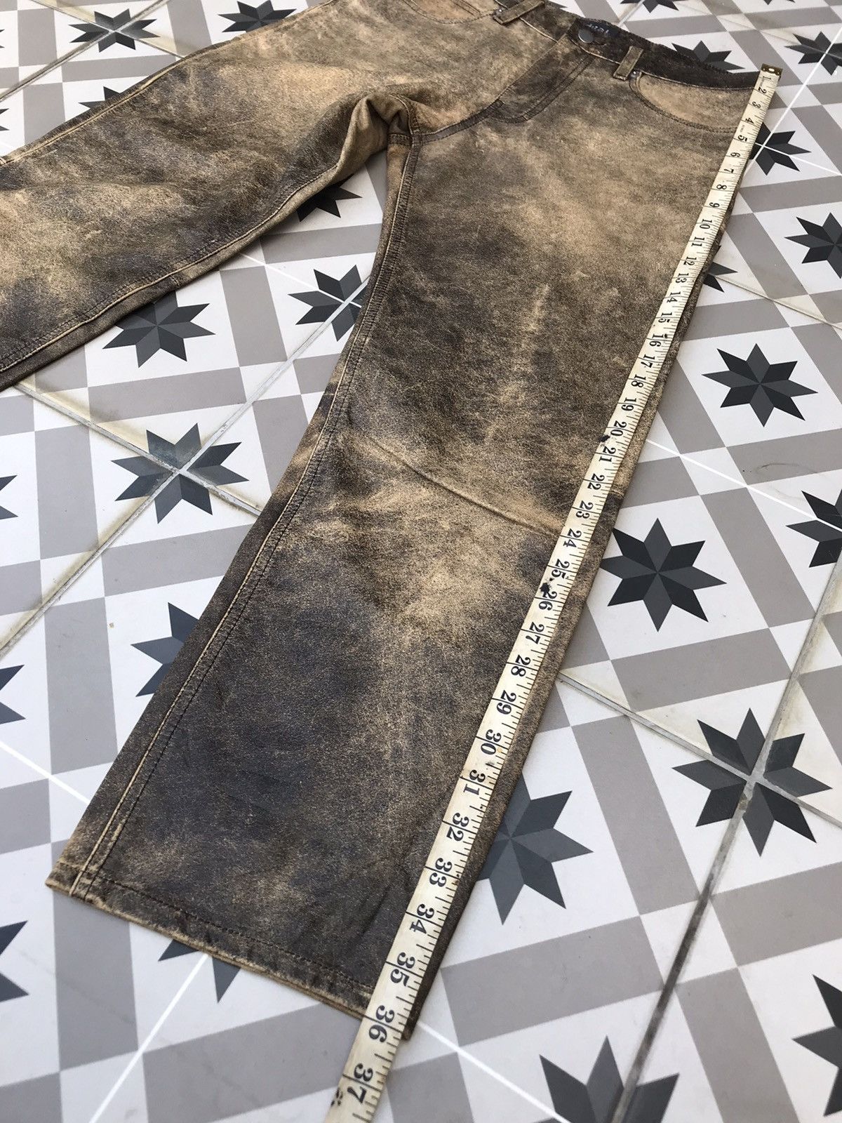 Genuine Leather DUAL ( JAPAN ) FADED COWHIDES LEATHER JEANS Size US 31 - 20 Thumbnail