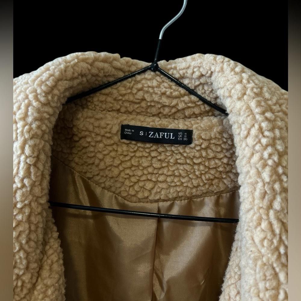 Designer ZAFUL Tan Teddy Fleece oversized Jacket Size S / US 4 / IT 40 - 2 Thumbnail