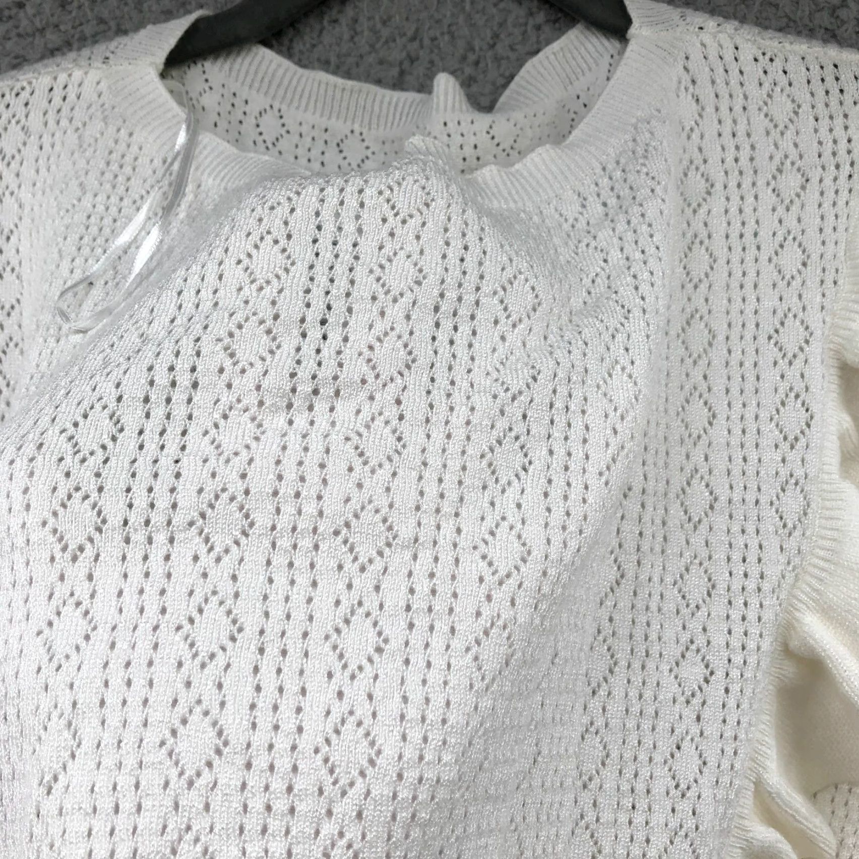 Vintage Unbranded Sweater Women M White Pointelle Knit Ruffle Front Lightweight 80s 90s Retro Size M / US 6-8 / IT 42-44 - 7 Thumbnail