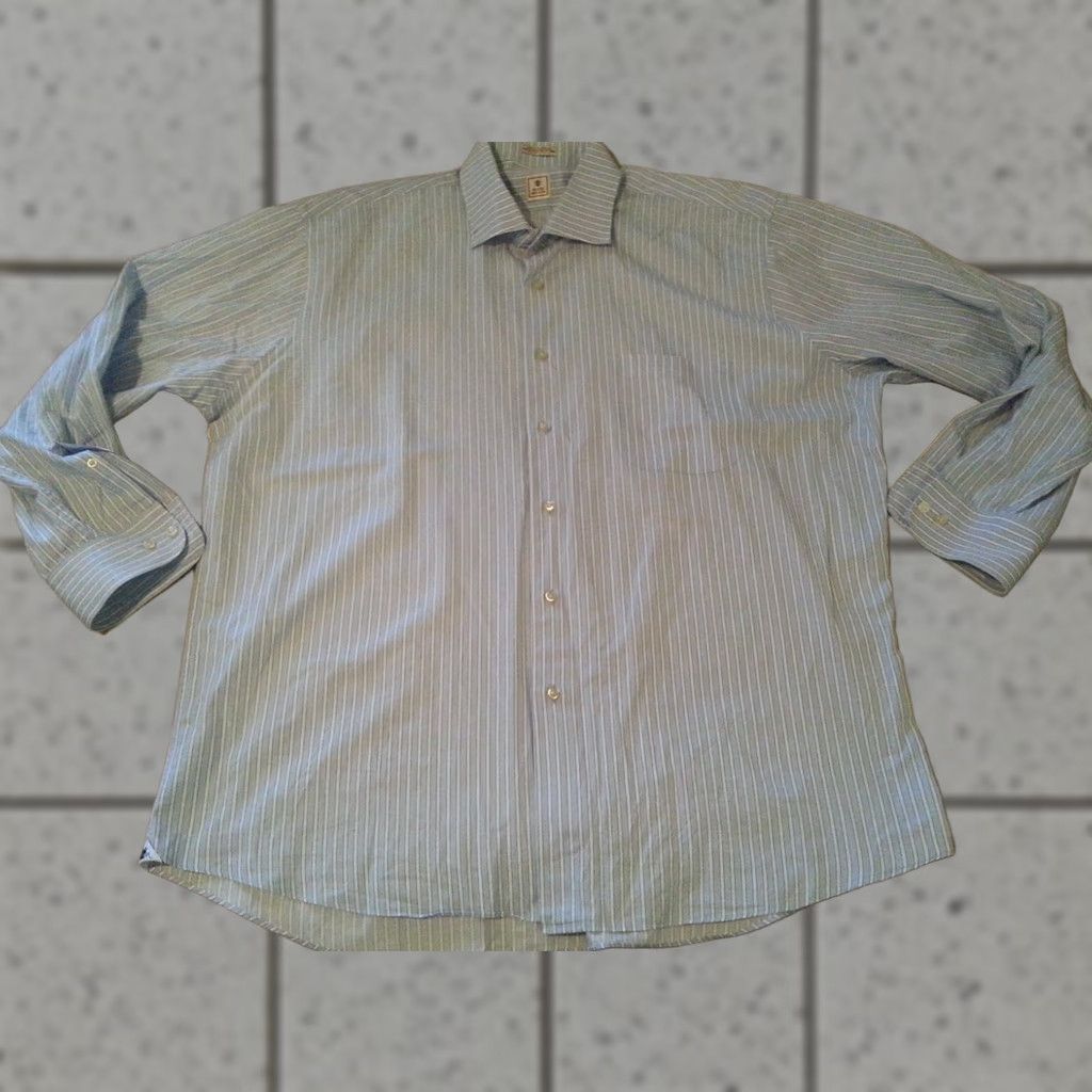 Peter Millar Peter Millar Dress Shirt Mens L Large Blue Stripes Cotton Long Sleeve Button Shirt Size 42R - 1 Thumbnail