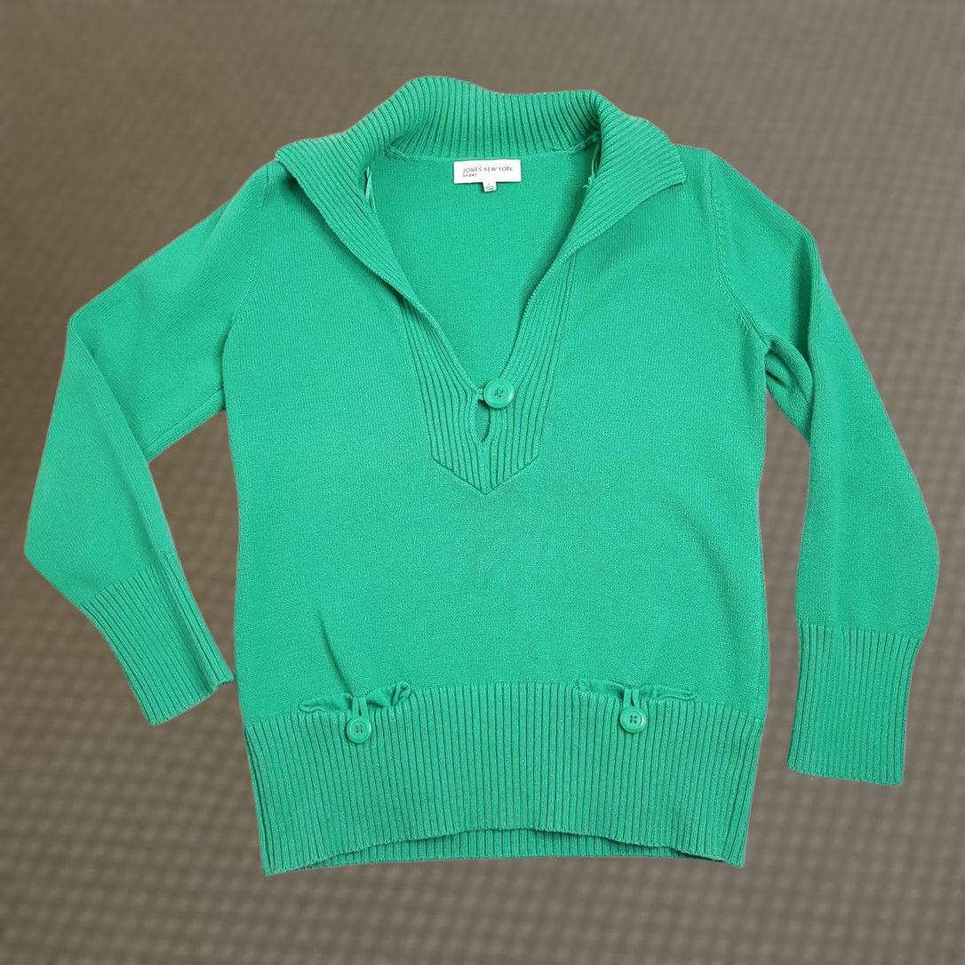 Jones New York VINTAGE Jones New York Sport Sweater Women's Large Green Pullover Button Size L / US 10 / IT 46 - 1 Thumbnail