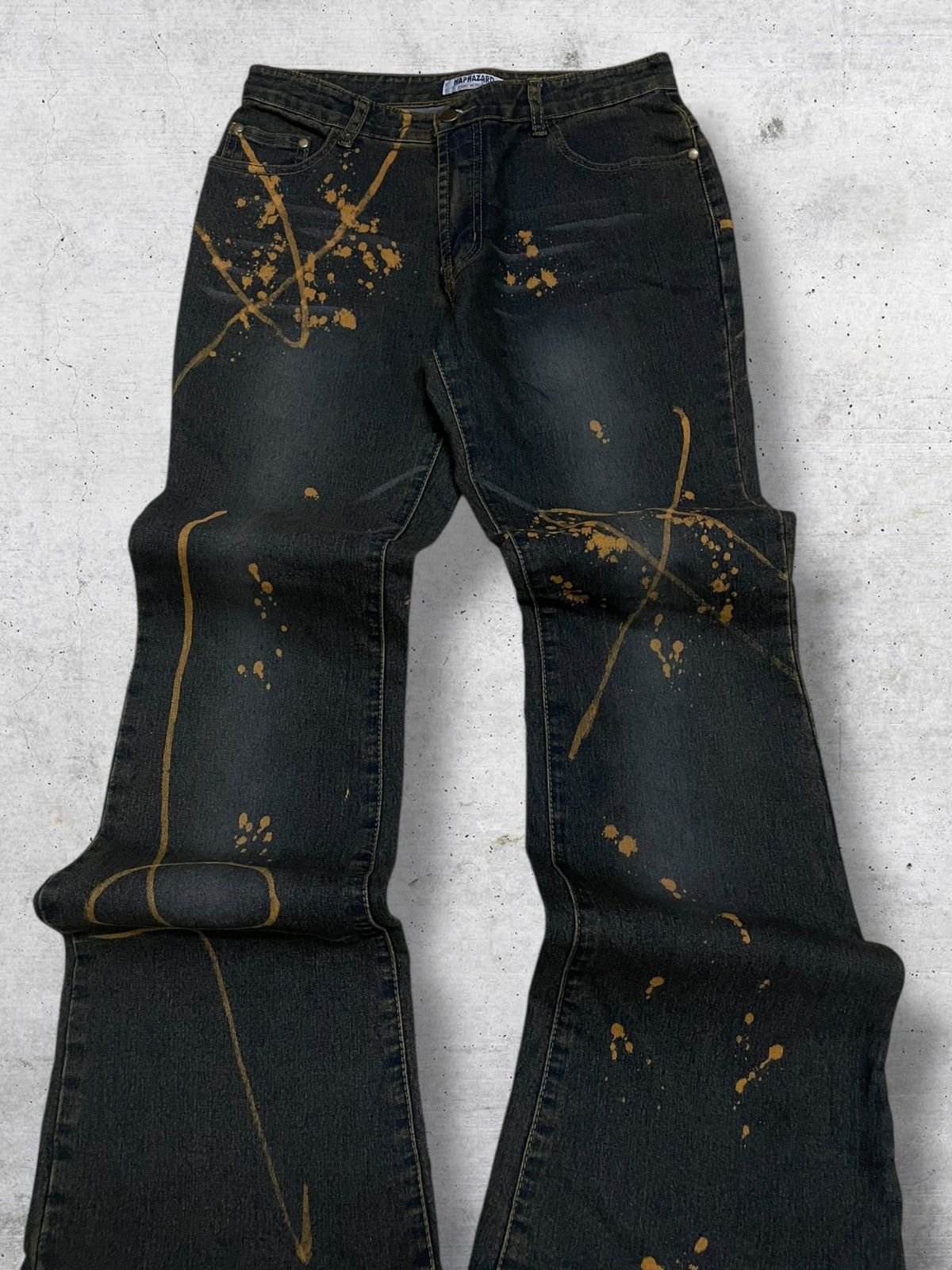 Tornado Mart VINTAGE HAPHAZARD JAPAN OG 90S DESIGNER BLEACH SPLASH FLARED Size US 28 / EU 44 - 4 Thumbnail