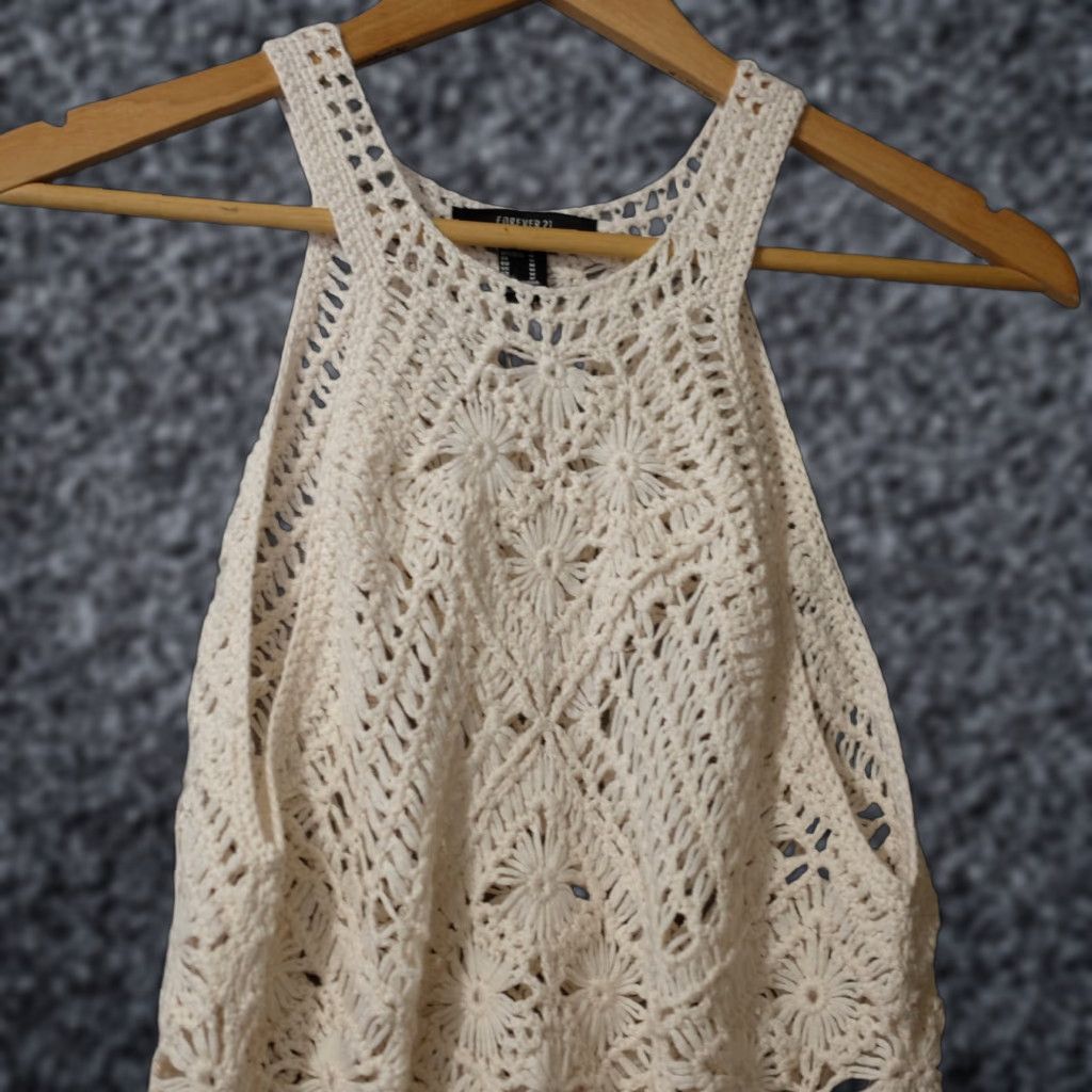 Forever 21 FOREVER 21 Tank Top Cream Crochet Fringe Boho Women's M Ivory Sleeveless Round Neck Casual Knit Festival Hippie Belle Size M / US 6-8 / IT 42-44 - 1 Thumbnail