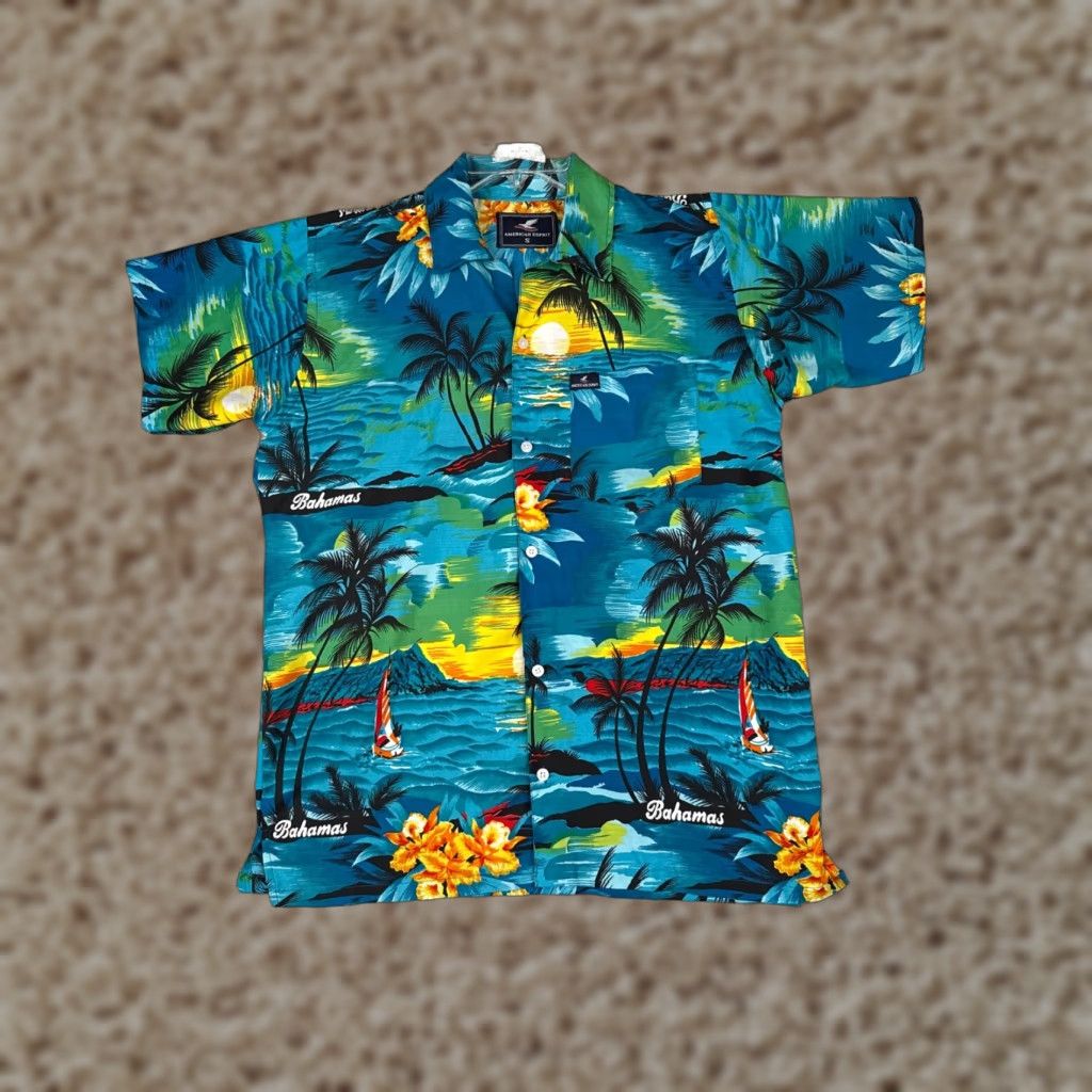Esprit American Esprit Shirt Men Small Blue Floral Palm Sailboat Polyester Hawaiian Button-Up Short Sleeve Mens Size US S / EU 44-46 / 1 - 1 Thumbnail