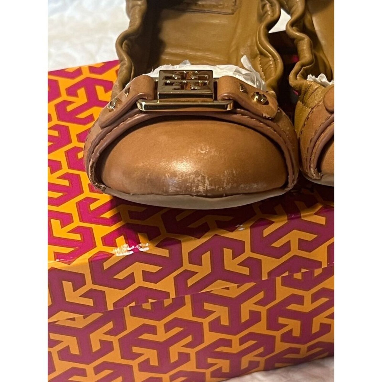 Tory Burch TORY BURCH Ambrose Ballet Flats Leather Camel Brown Gold 7 B Size US 7 / IT 37 - 7 Thumbnail