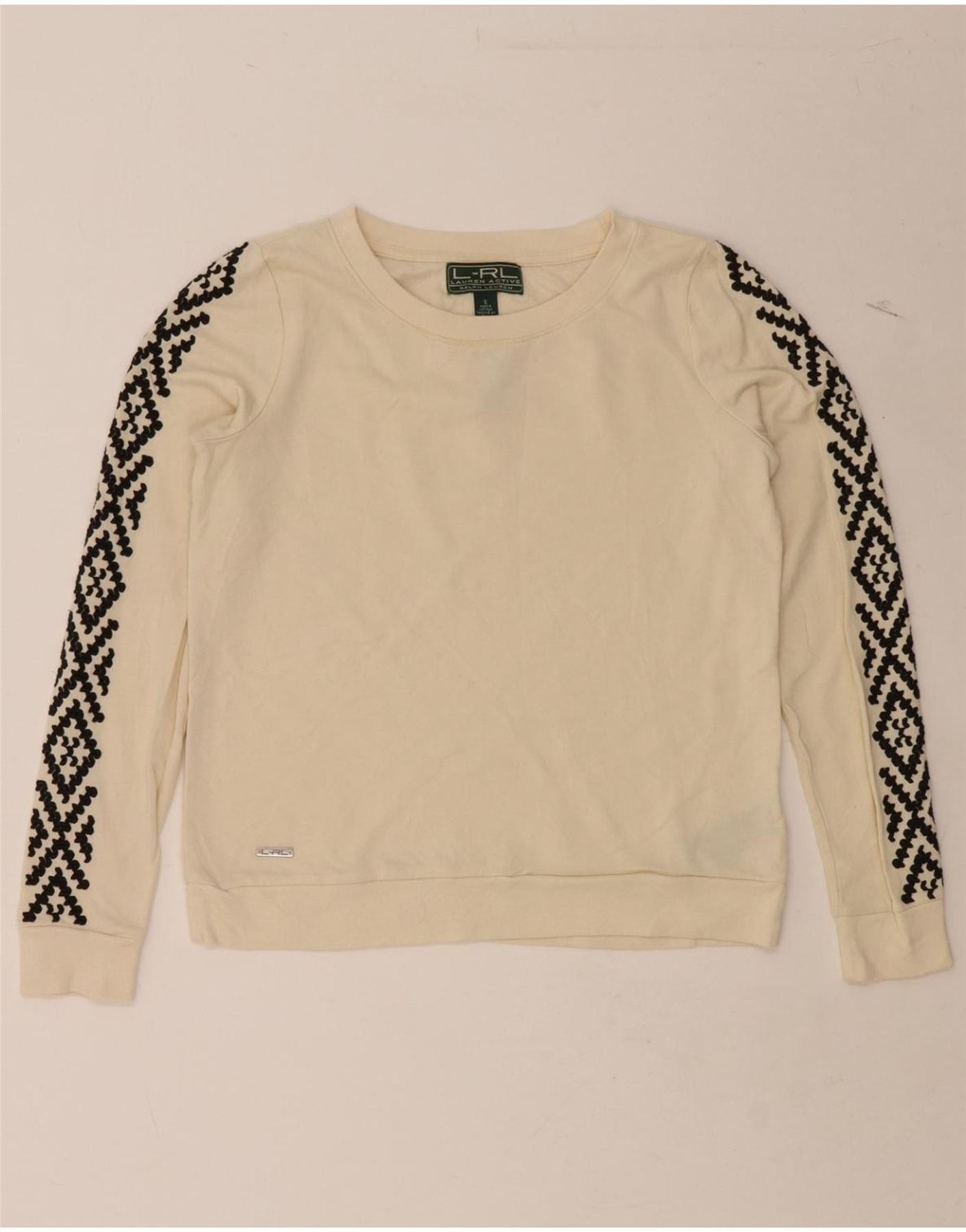 Ralph Lauren Womens Sweatshirt Jumper UK 10 Small Beige Geometric Cotton Size S / US 4 / IT 40 - 1 Thumbnail