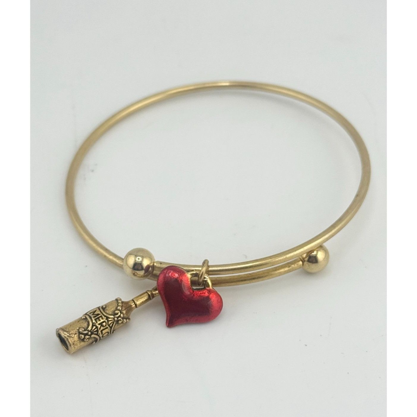 Vintage Vintage gold bangle enamel heart and wine charms bracelet Size ONE SIZE - 1 Thumbnail
